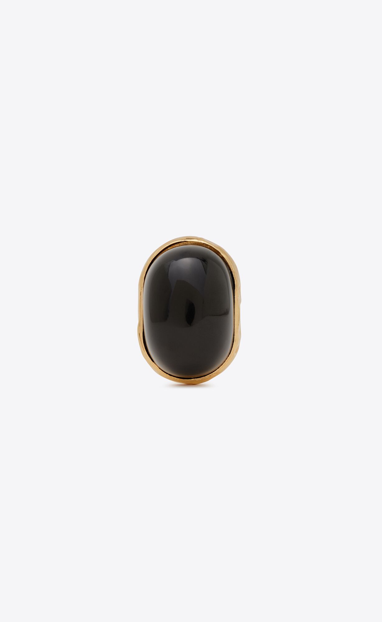 YSL Oversize Cabochon Ring In Metal And Onyx Aged Brass Gold And Black | 2804567-ZO