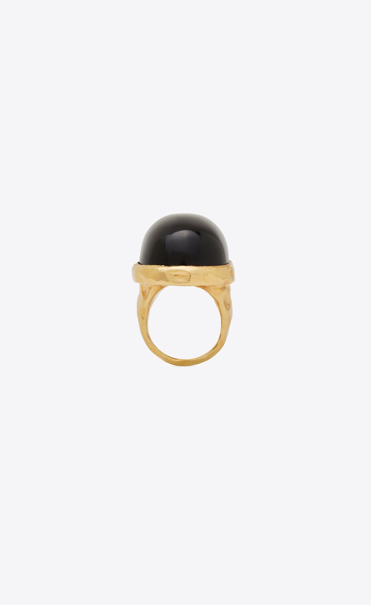 YSL Oversize Cabochon Ring In Metal And Onyx Aged Brass Gold And Black | 2804567-ZO