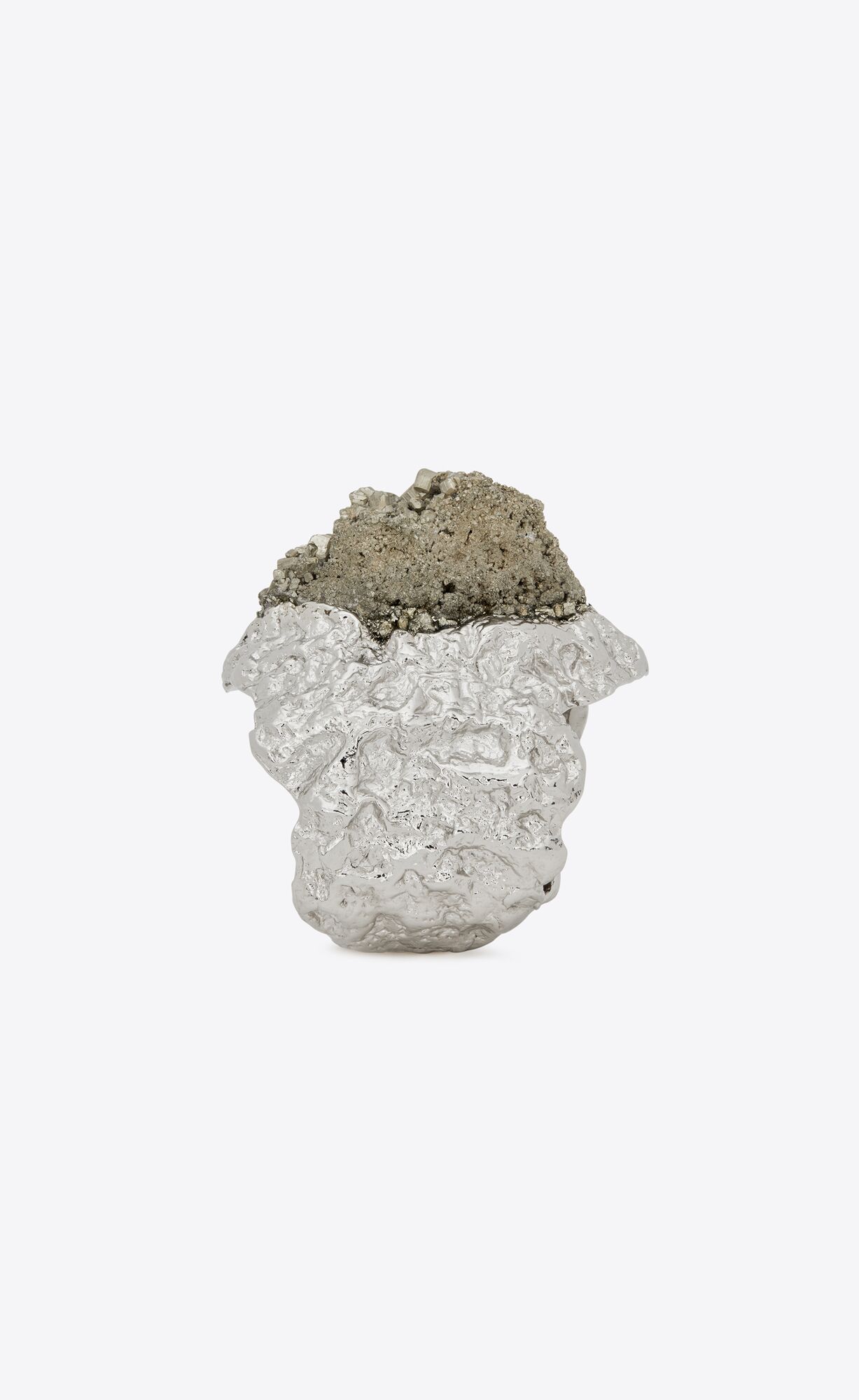 YSL Oversize Meteorite Cuff Bracelet In Metal And Pyrite Ruthenium And Grey | 3845019-ZB