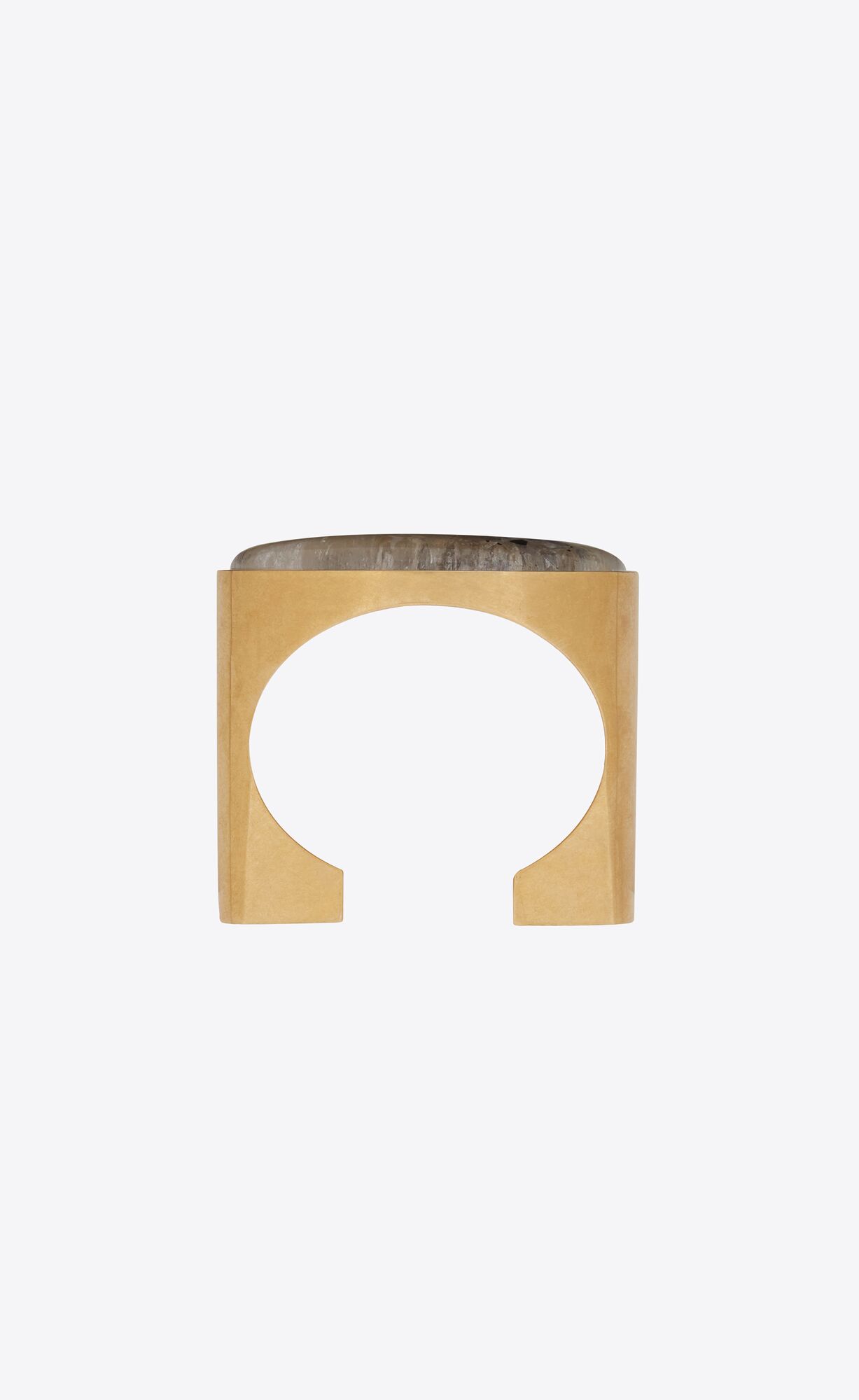 YSL Oversize Oval Cabochon Cuff Bracelet In Metal And Rock Crystal Aged Gold, Crystal And Black | 7419250-CV