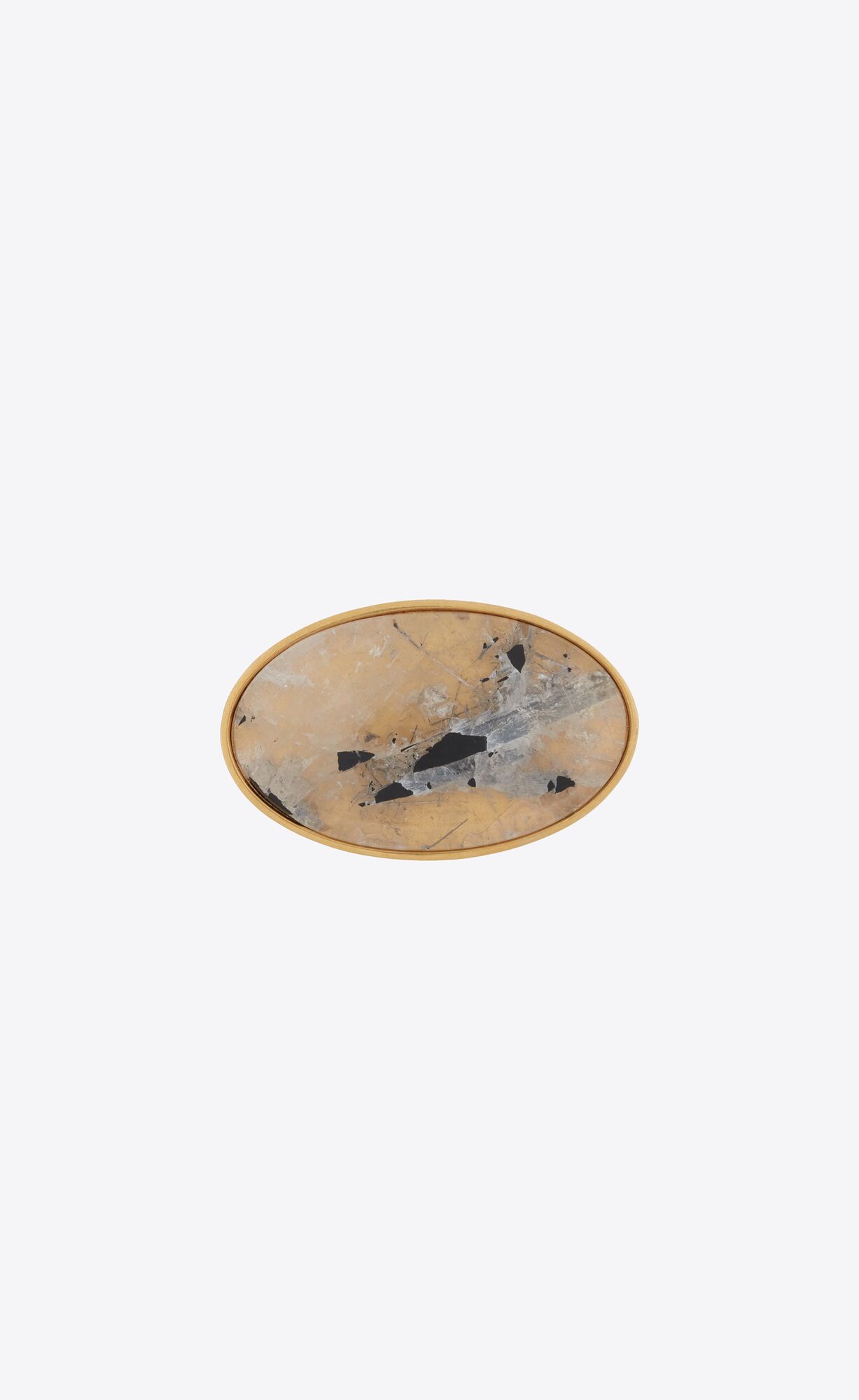YSL Oversize Oval Cabochon Cuff Bracelet In Metal And Rock Crystal Aged Gold, Crystal And Black | 7419250-CV