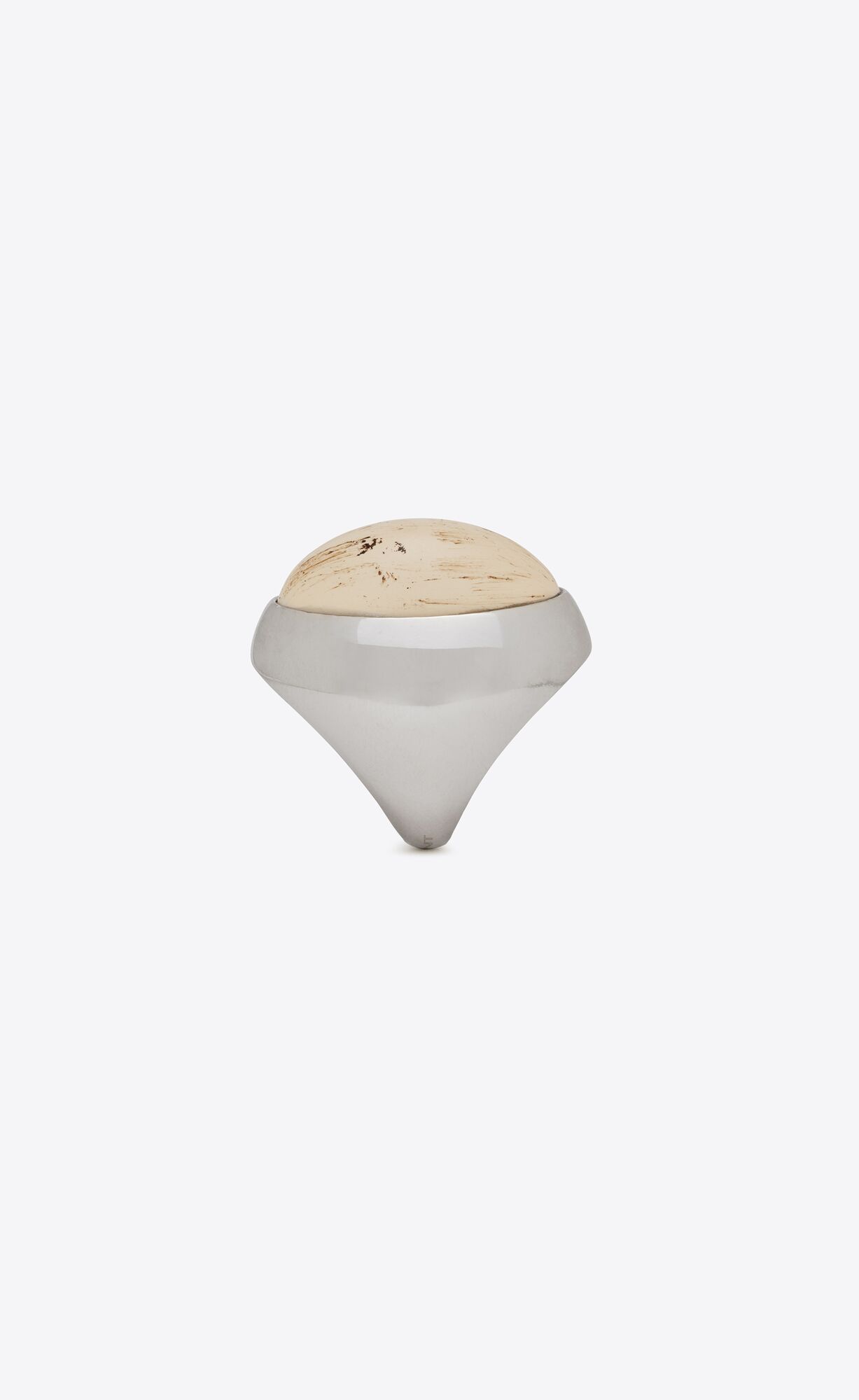 YSL Oversize Oval Cabochon Ring In Metal And Resin Palladium And Cream | 7648150-RZ