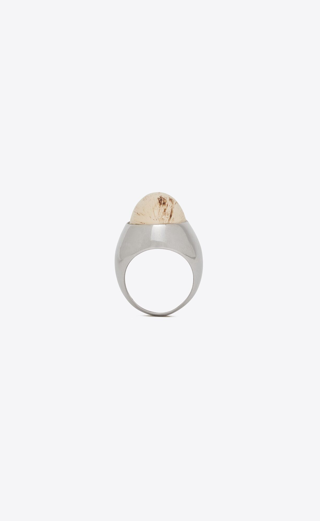 YSL Oversize Oval Cabochon Ring In Metal And Resin Palladium And Cream | 7648150-RZ