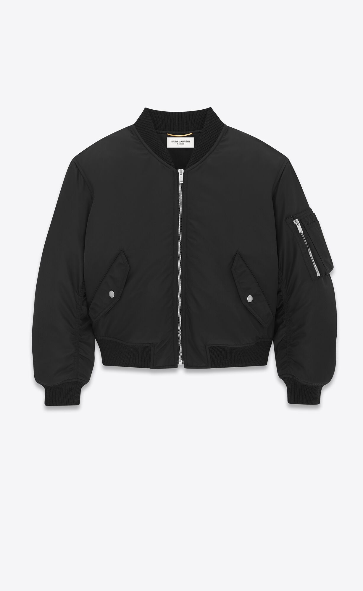 YSL Oversized Cropped Bomber Jacket In Nylon Black | 5824367-VS