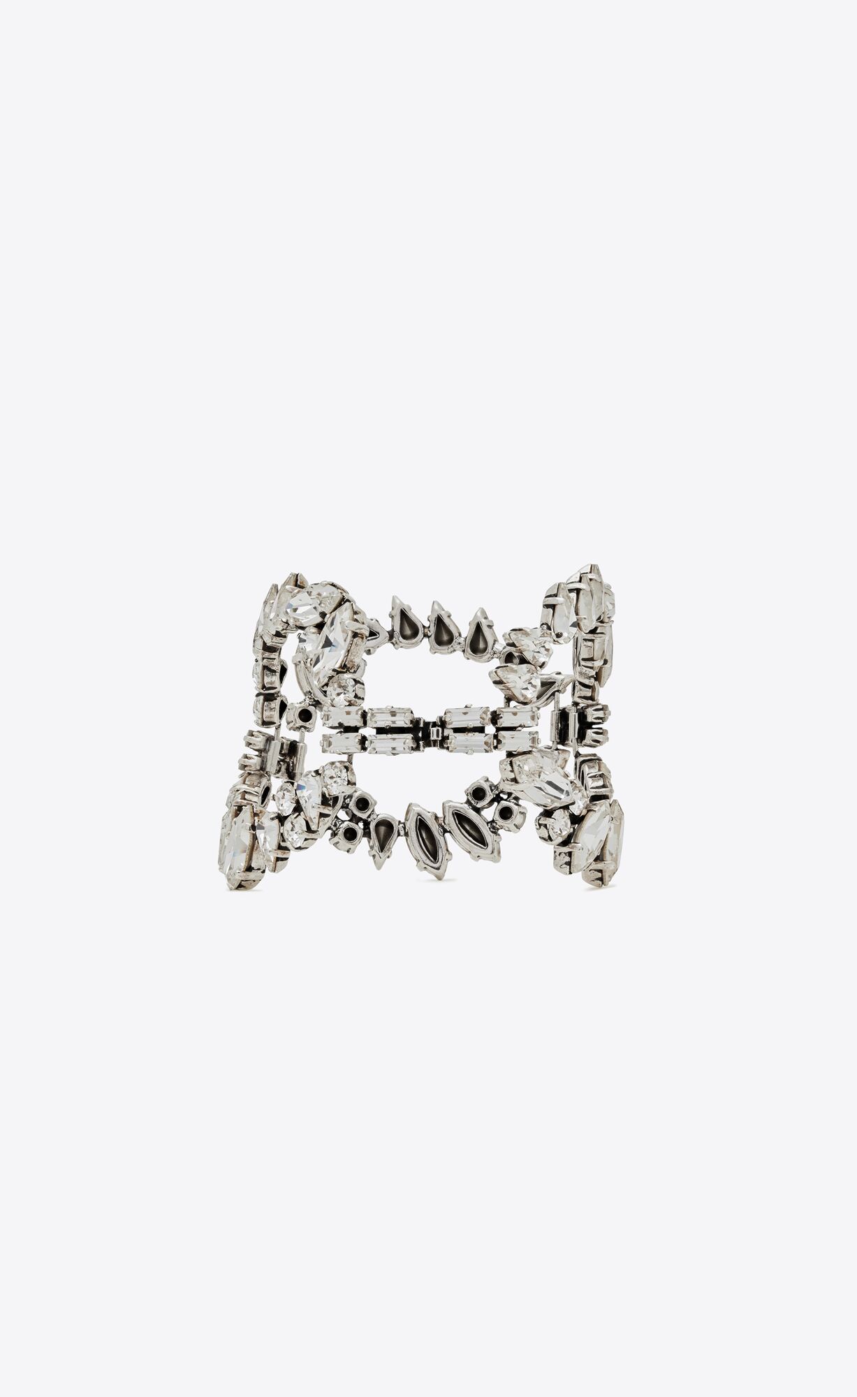 YSL Oversized Rhinestone Ring Bracelet In Metal Oxidized Silver | 2081647-GM