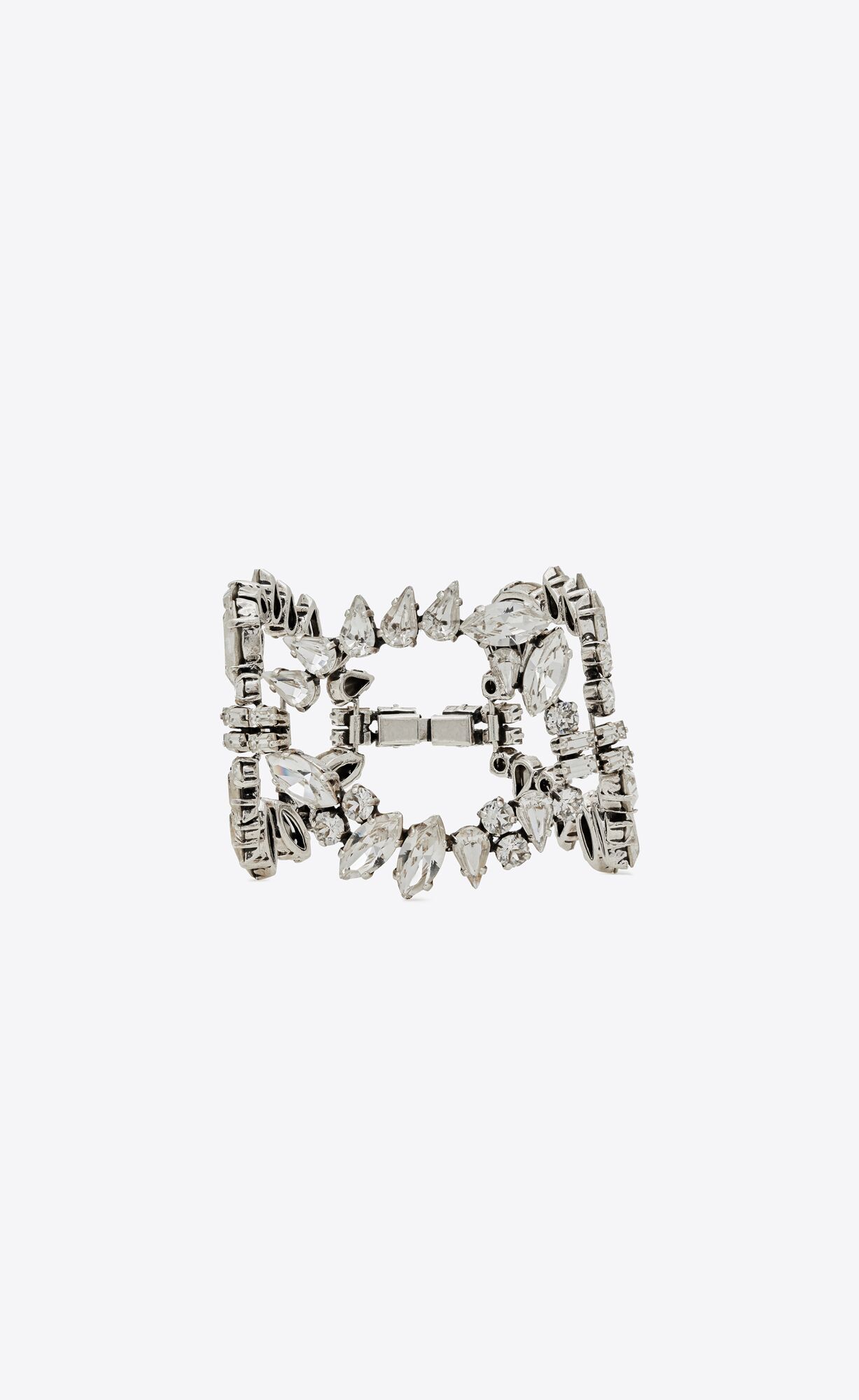 YSL Oversized Rhinestone Ring Bracelet In Metal Oxidized Silver | 2081647-GM