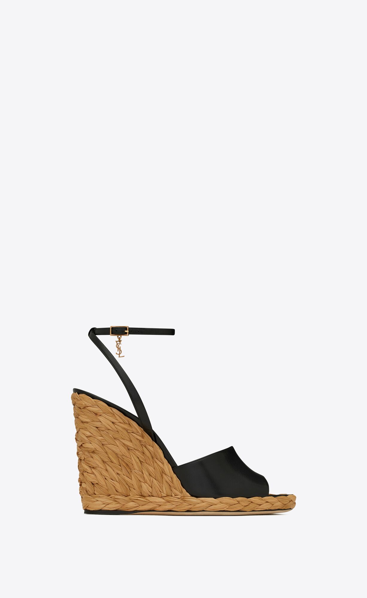 YSL Paloma Wedge Espadrilles In Smooth Leather Noir | 5381209-OH