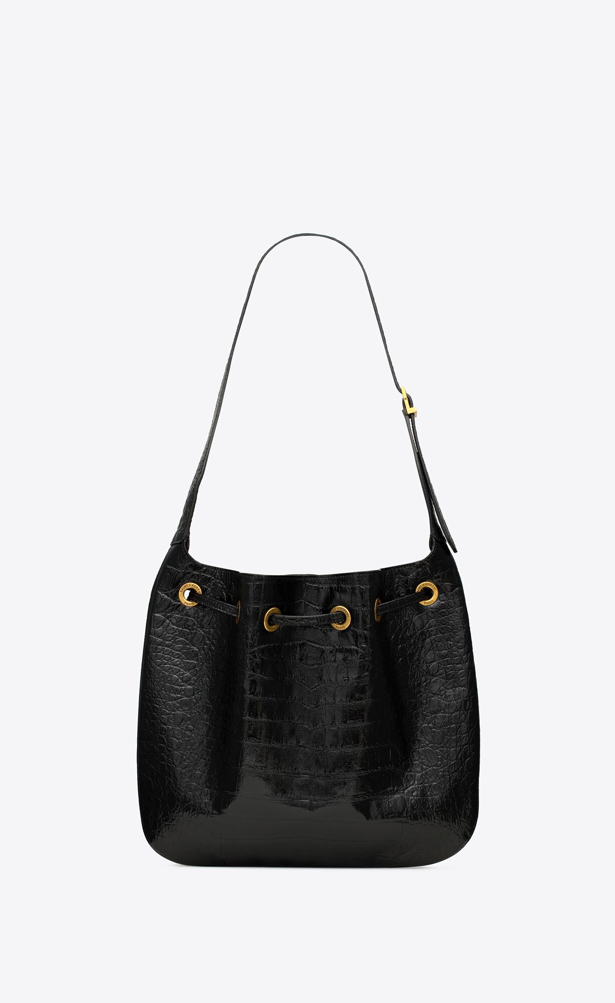 YSL Paris Vii Medium Hobo Bag In Crocodile-embossed Patent Leather Black | 7589640-HO