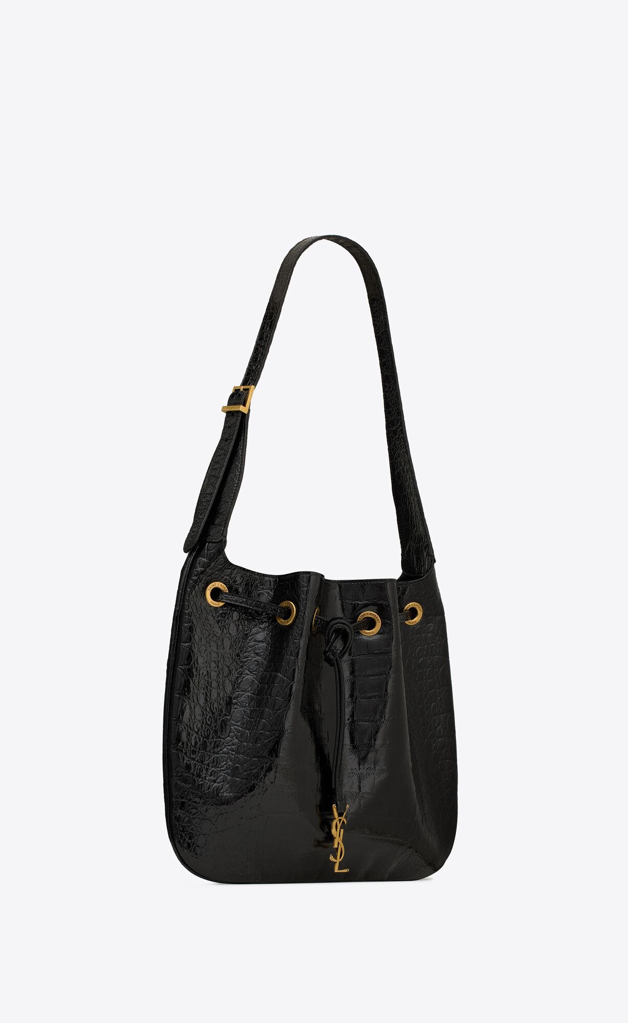 YSL Paris Vii Medium Hobo Bag In Crocodile-embossed Patent Leather Black | 7589640-HO