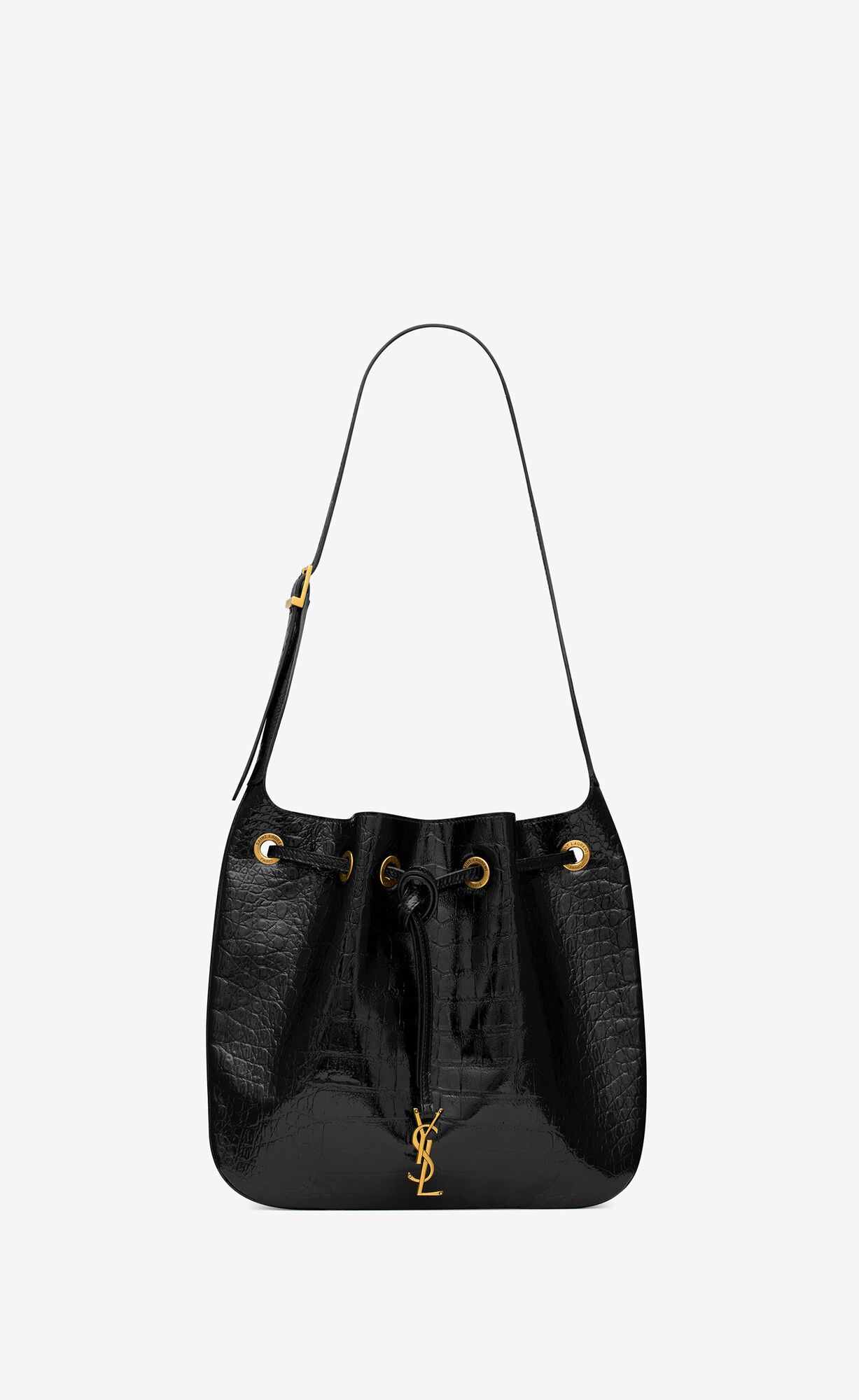 YSL Paris Vii Medium Hobo Bag In Crocodile-embossed Patent Leather Black | 7589640-HO