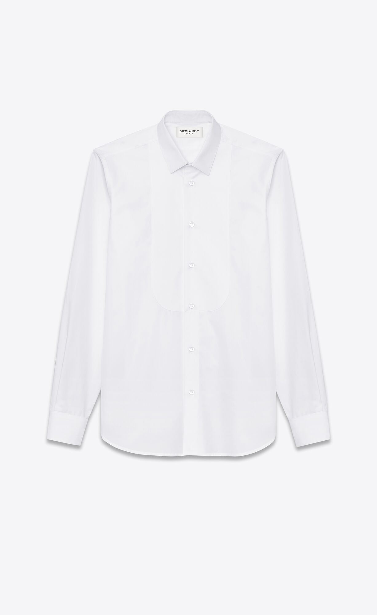 YSL Pique Plastron Yves Collar Shirt In Cotton Poplin White | 4095263-PT