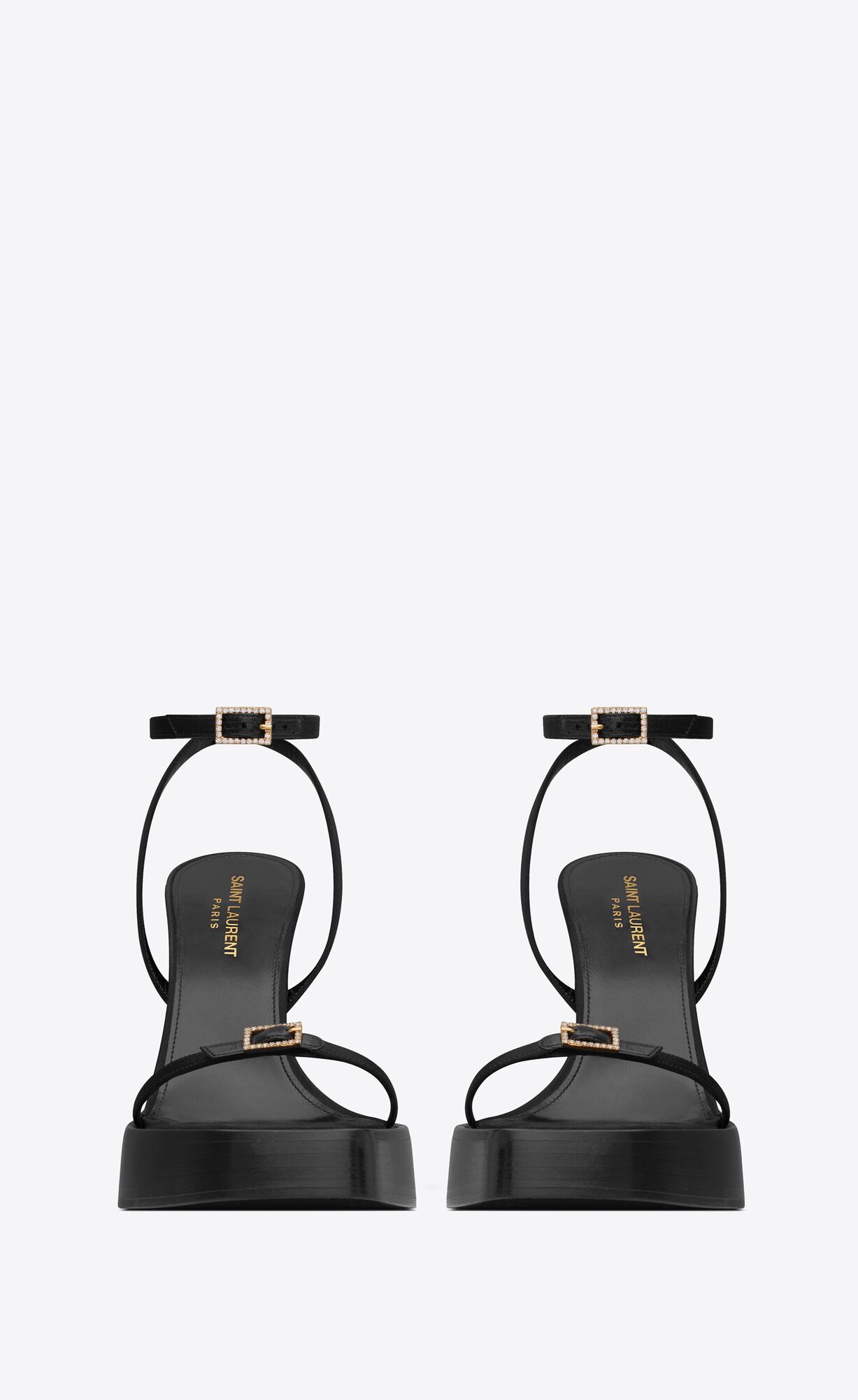 YSL Platz Platform Sandals In Crepe Satin Black | 2541937-AO