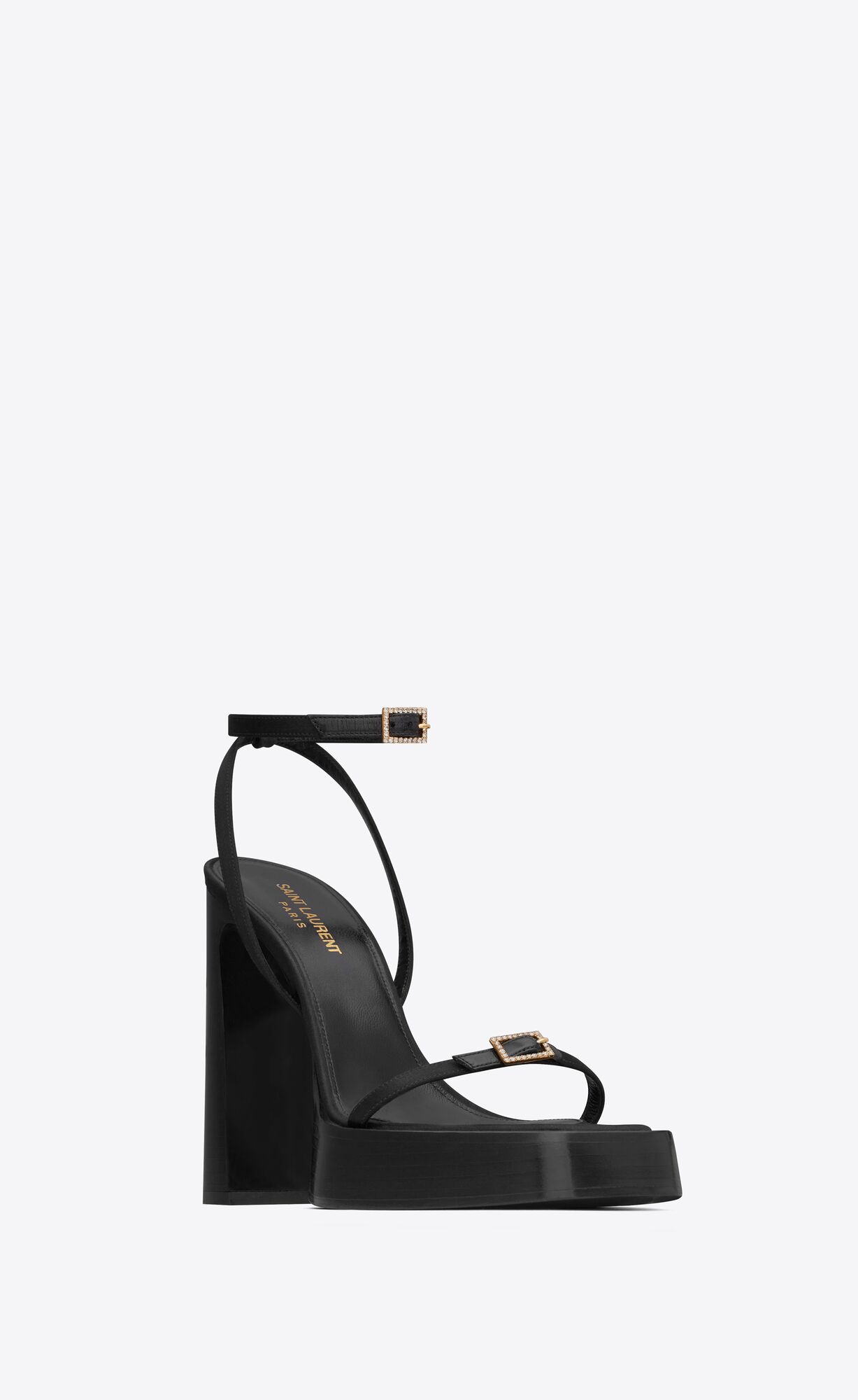 YSL Platz Platform Sandals In Crepe Satin Black | 2541937-AO