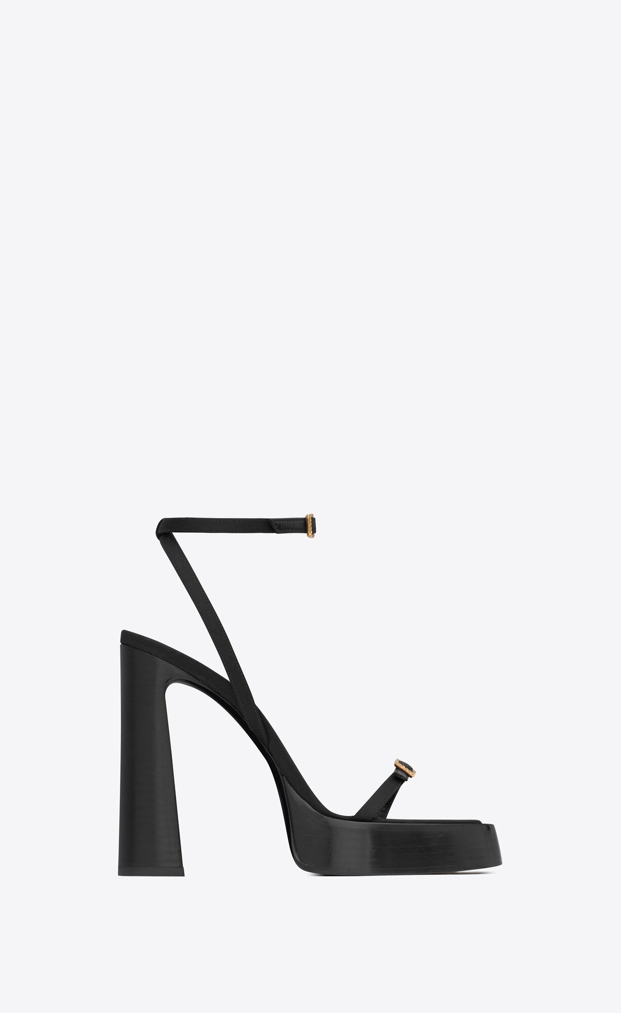 YSL Platz Platform Sandals In Crepe Satin Black | 2541937-AO