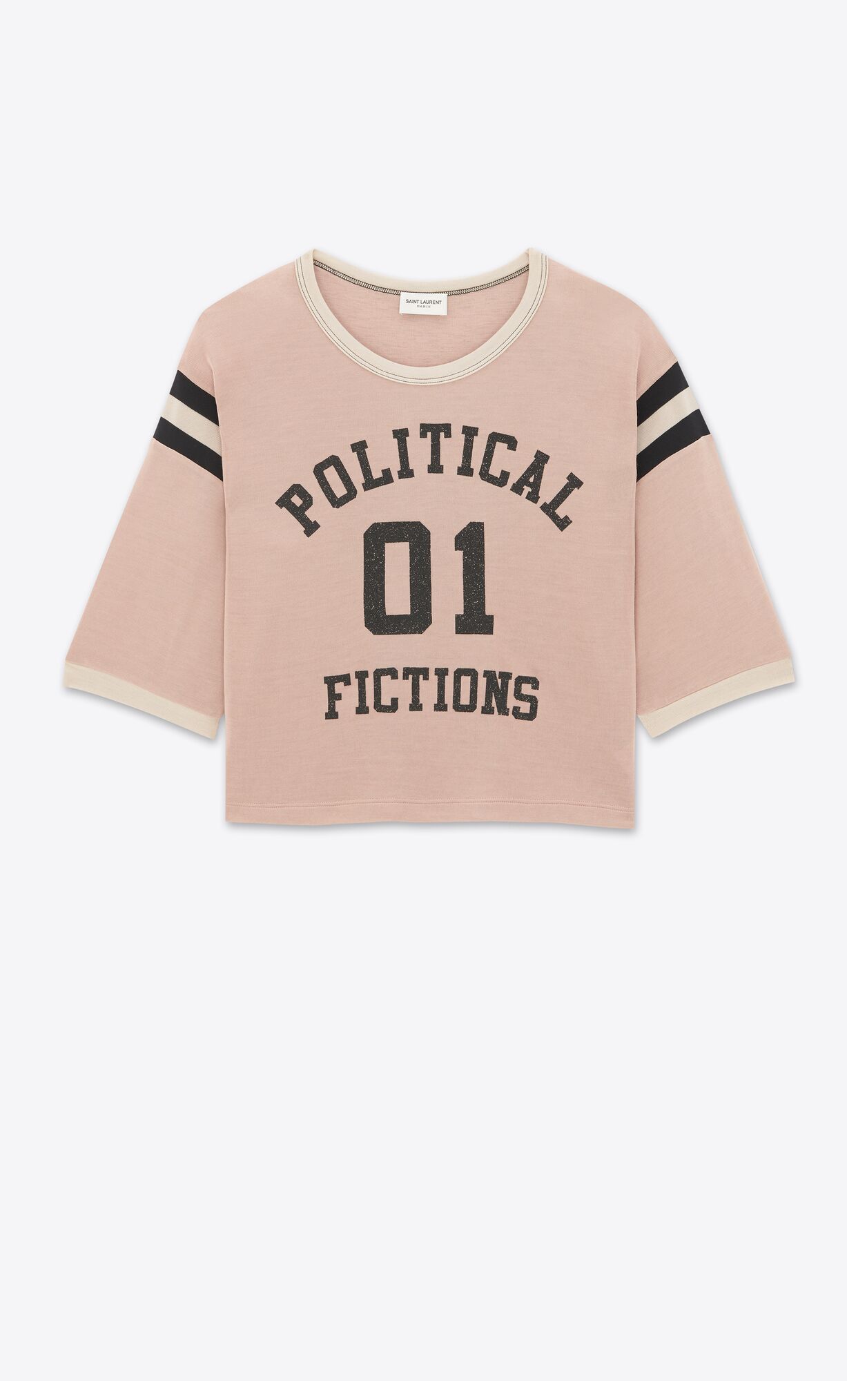 YSL Political Fictions Cropped T-shirt Rose Givre Et Noir | 2096457-ZU