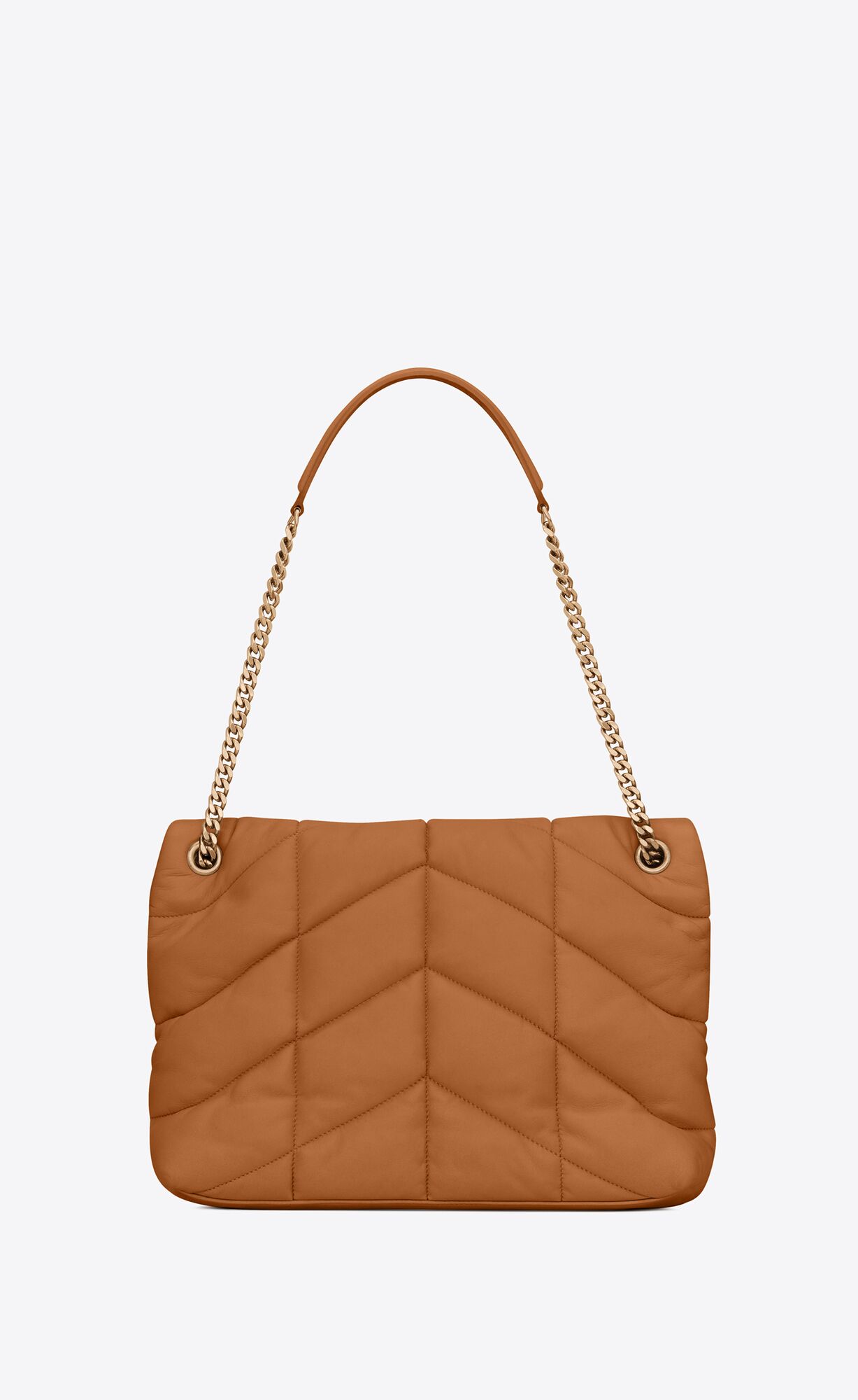 YSL Puffer Medium Chain Bag In Quilted Lambskin Dark Honey | 0479531-CS