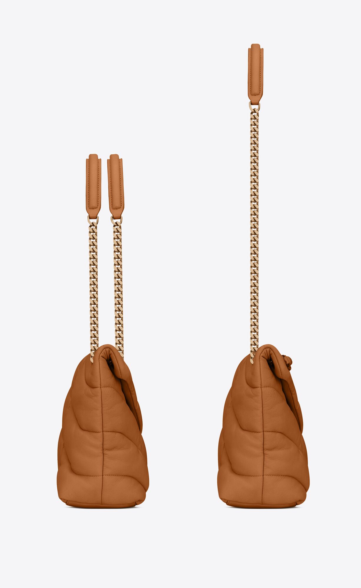 YSL Puffer Medium Chain Bag In Quilted Lambskin Dark Honey | 0479531-CS