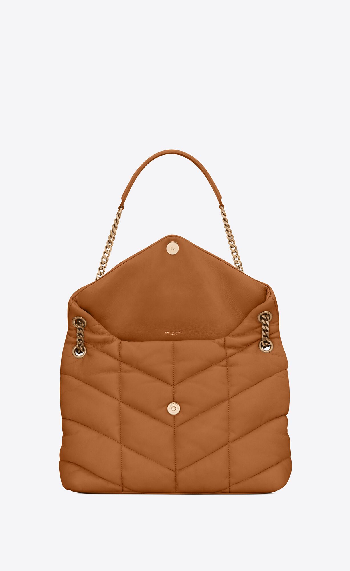 YSL Puffer Medium Chain Bag In Quilted Lambskin Dark Honey | 0479531-CS
