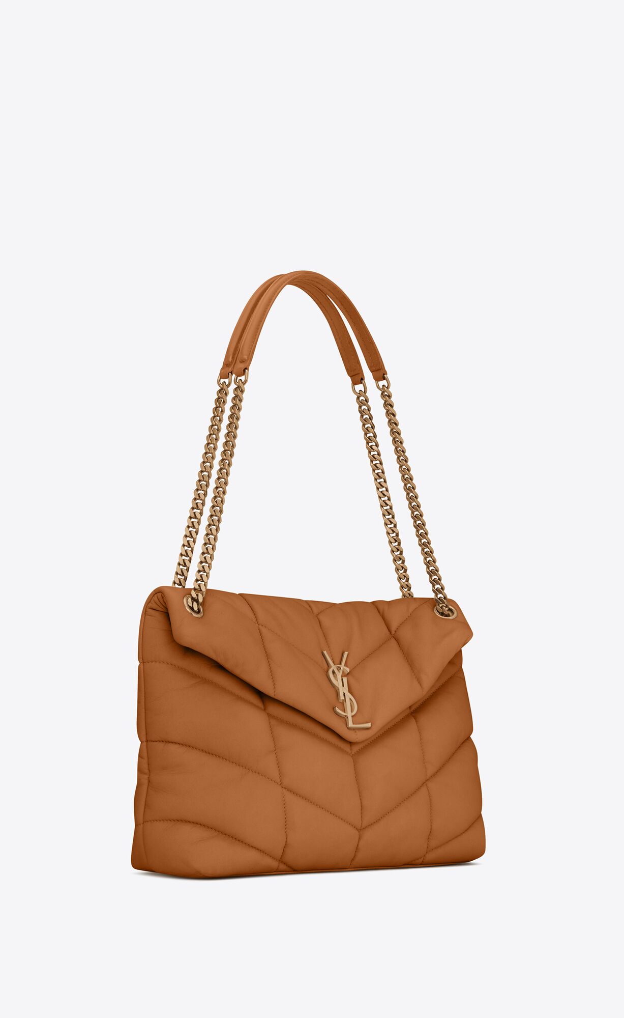 YSL Puffer Medium Chain Bag In Quilted Lambskin Dark Honey | 0479531-CS