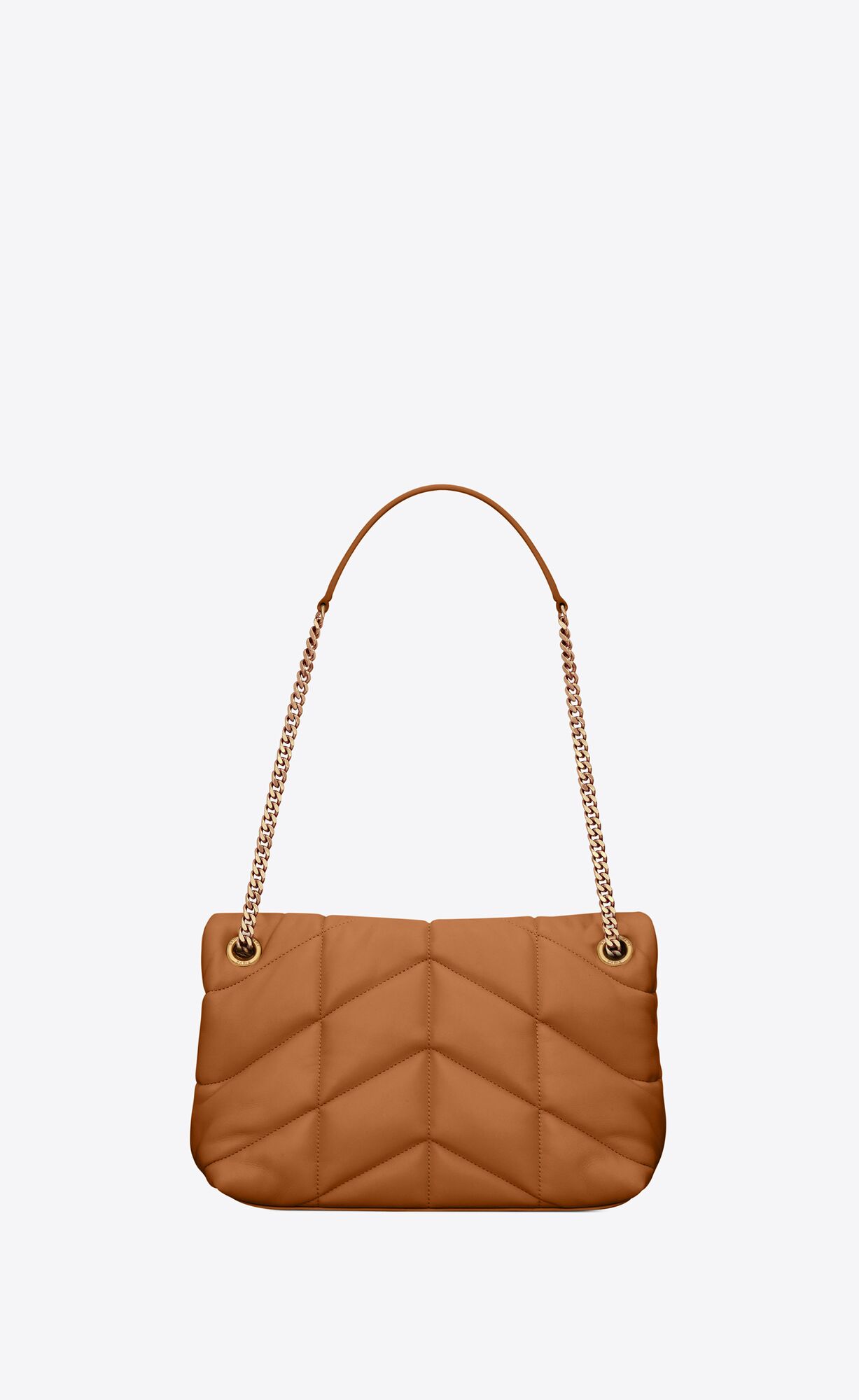 YSL Puffer Small Chain Bag In Quilted Lambskin Dark Honey | 0268713-GD