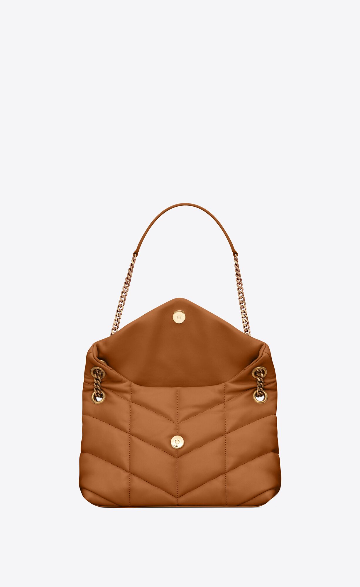 YSL Puffer Small Chain Bag In Quilted Lambskin Dark Honey | 0268713-GD
