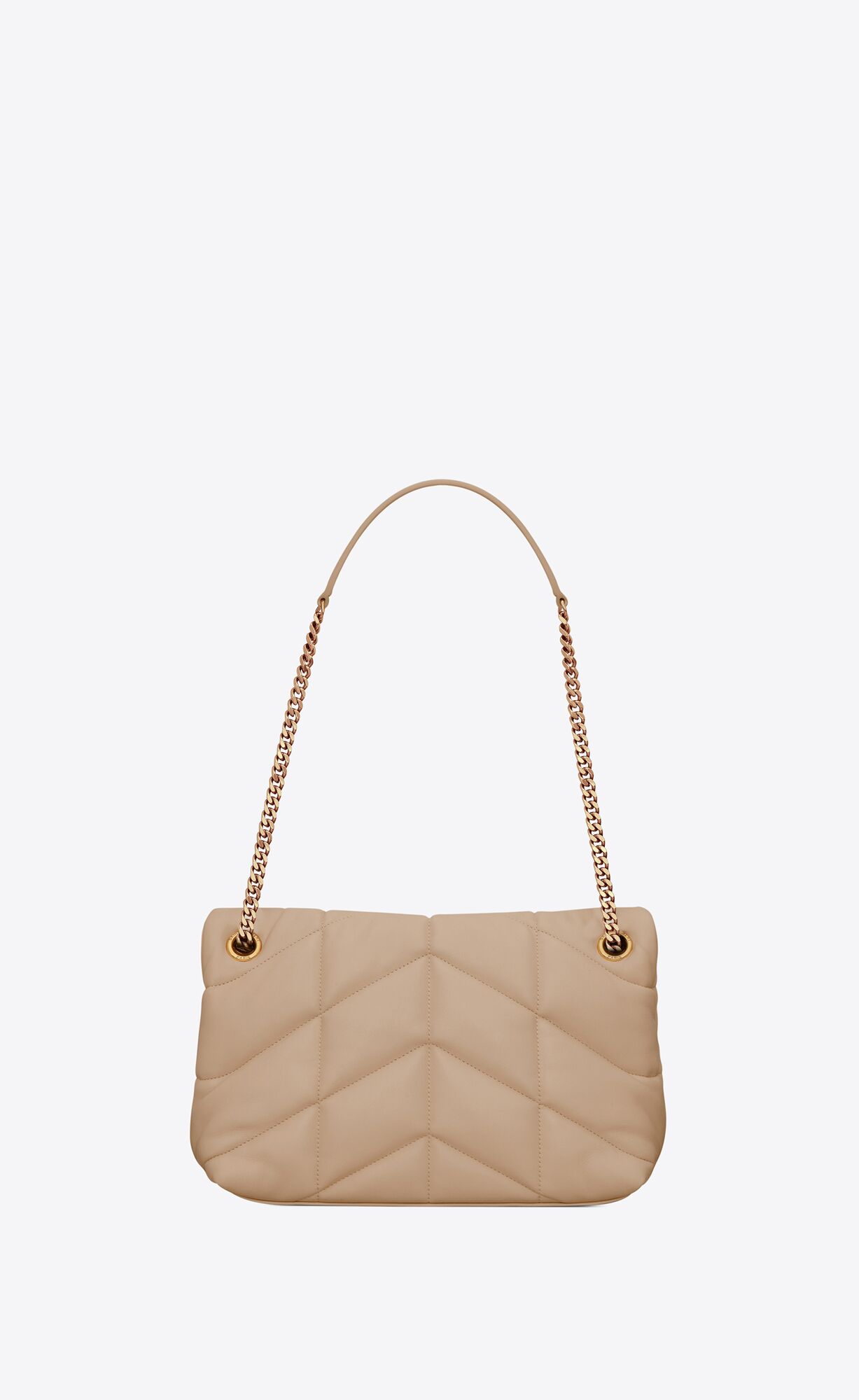 YSL Puffer Small Chain Bag In Quilted Lambskin Dark Beige | 0815329-AP