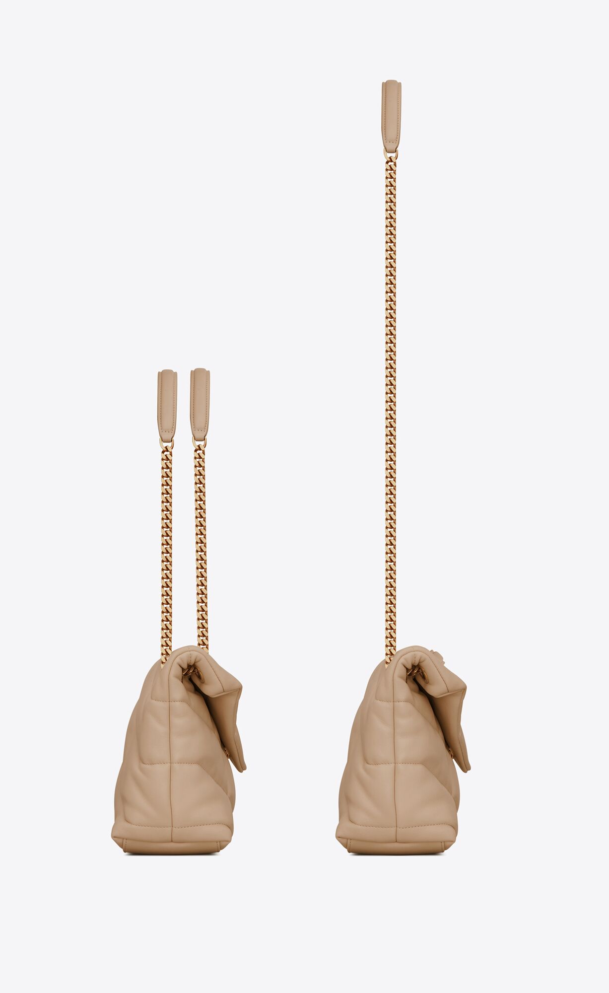 YSL Puffer Small Chain Bag In Quilted Lambskin Dark Beige | 0815329-AP