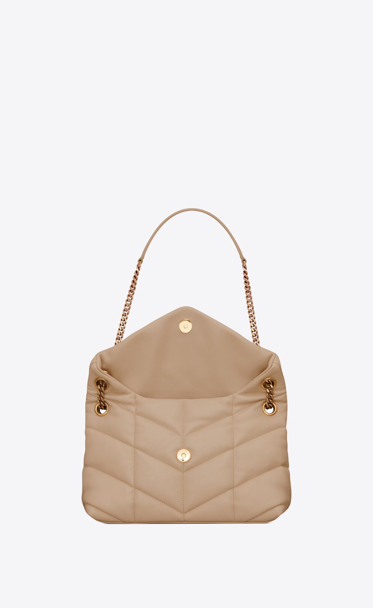 YSL Puffer Small Chain Bag In Quilted Lambskin Dark Beige | 0815329-AP
