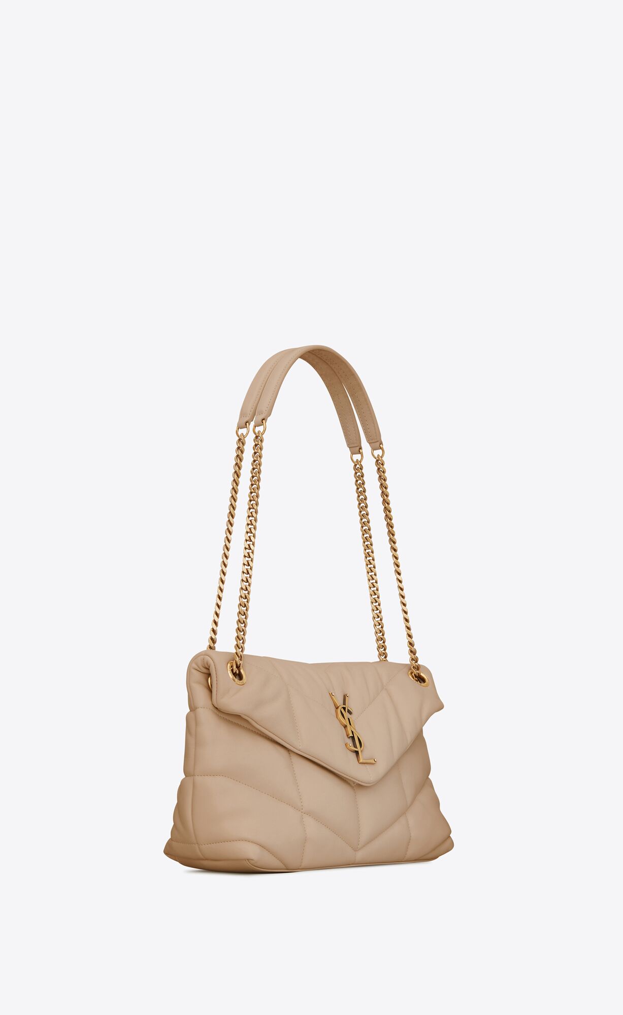 YSL Puffer Small Chain Bag In Quilted Lambskin Dark Beige | 0815329-AP