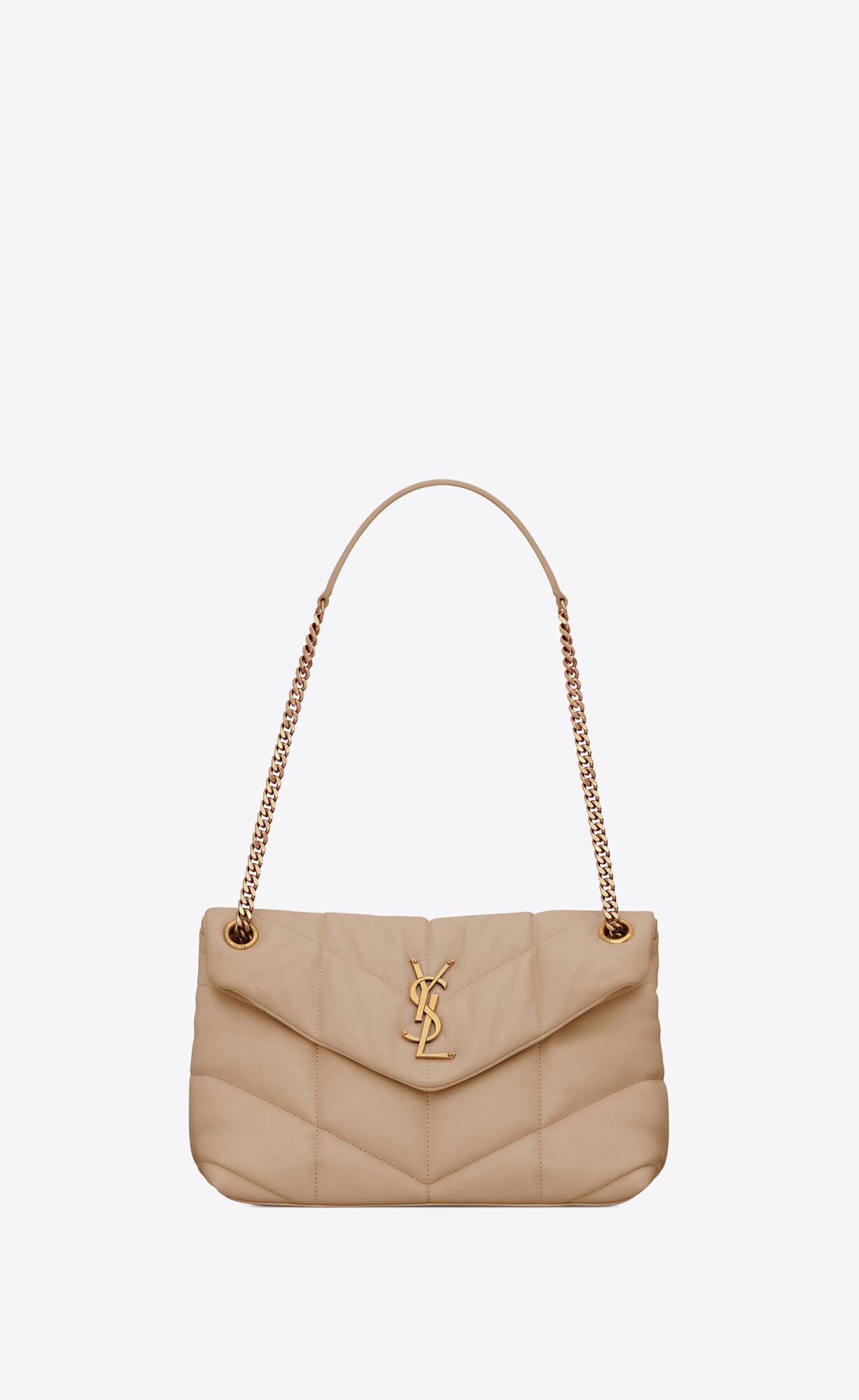 YSL Puffer Small Chain Bag In Quilted Lambskin Dark Beige | 0815329-AP