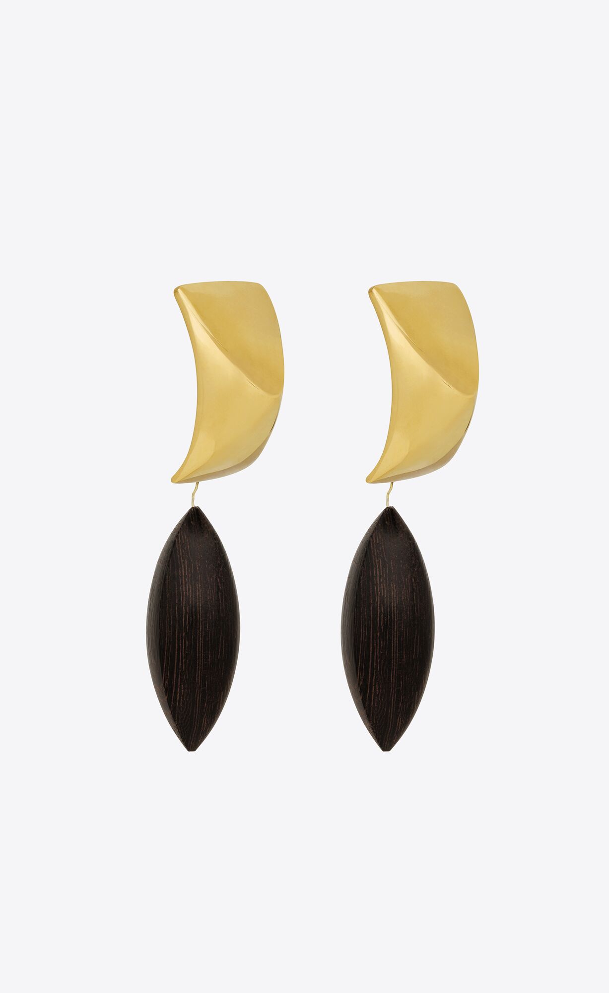 YSL Pyramid Earrings In Wood And Metal Brown Gold | 5436270-RH