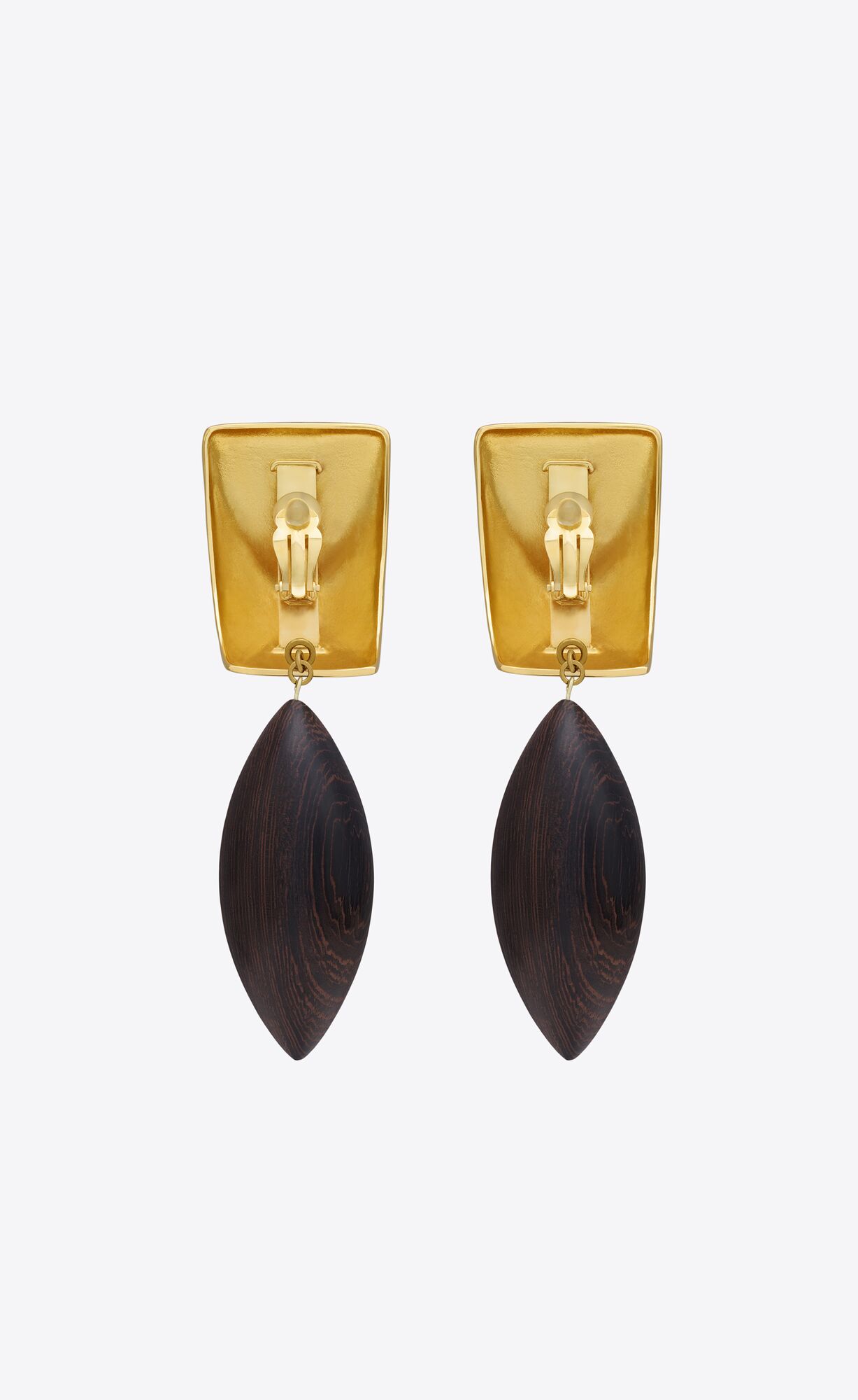 YSL Pyramid Earrings In Wood And Metal Brown Gold | 5436270-RH