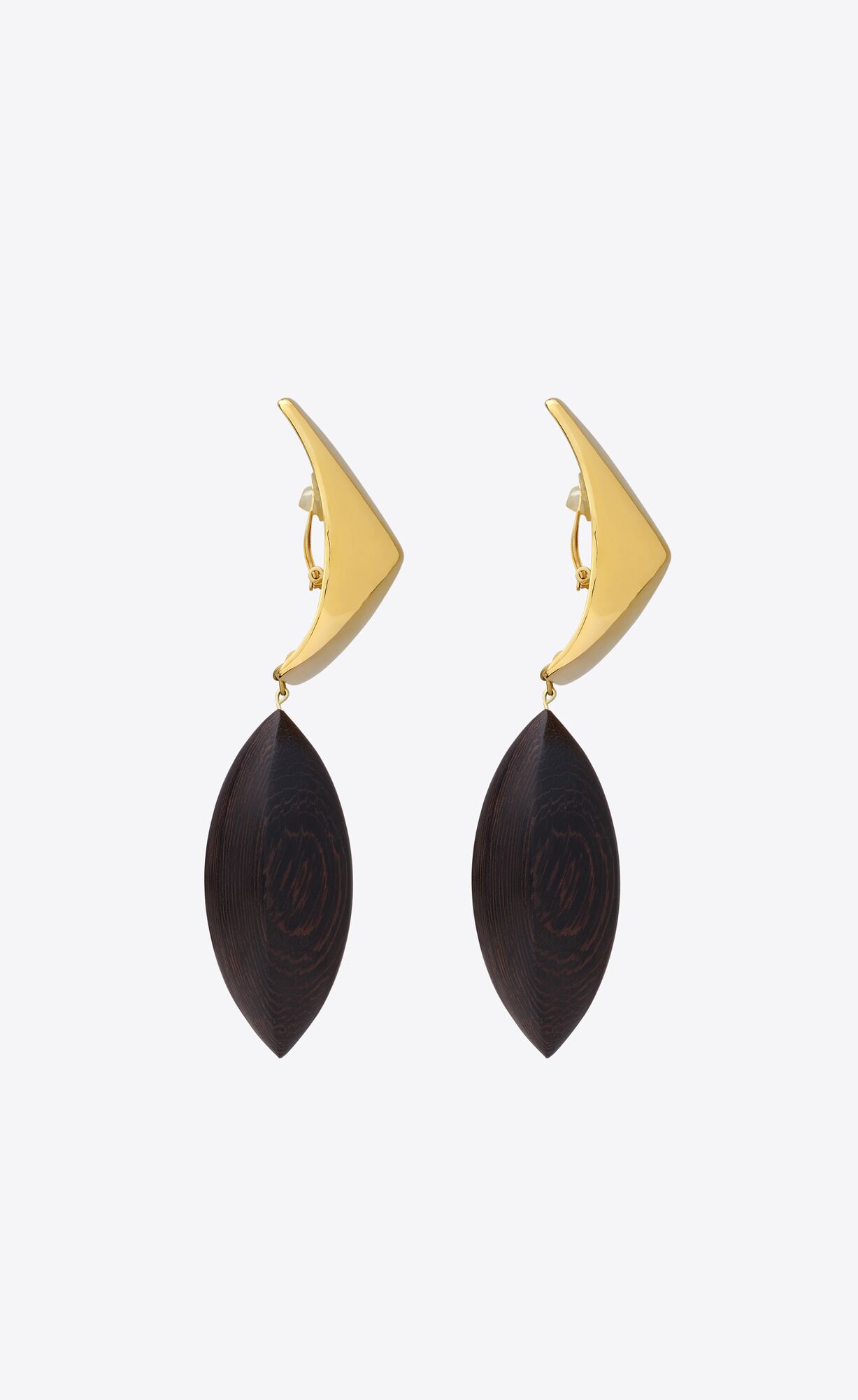 YSL Pyramid Earrings In Wood And Metal Brown Gold | 5436270-RH
