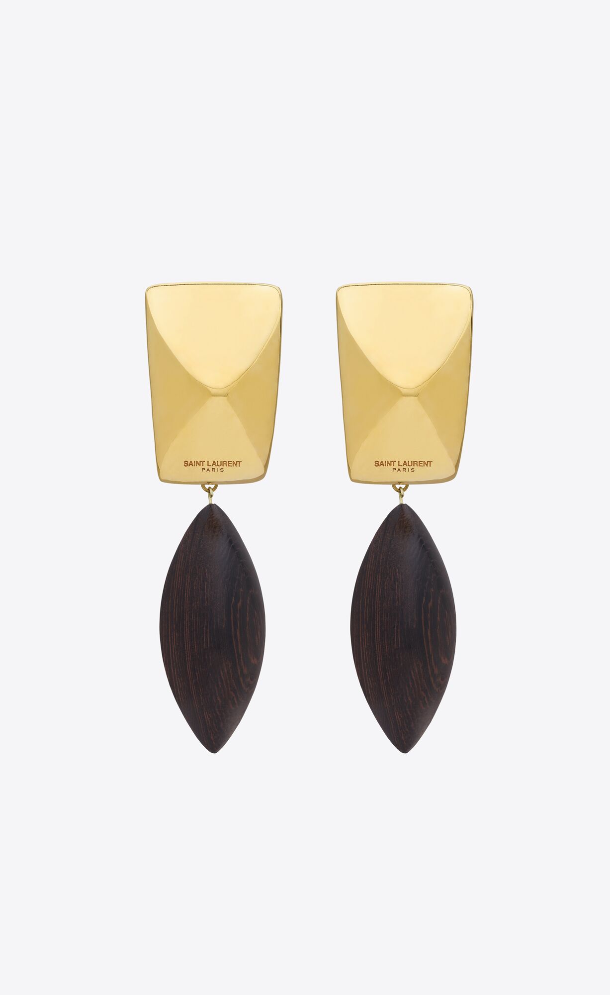 YSL Pyramid Earrings In Wood And Metal Brown Gold | 5436270-RH