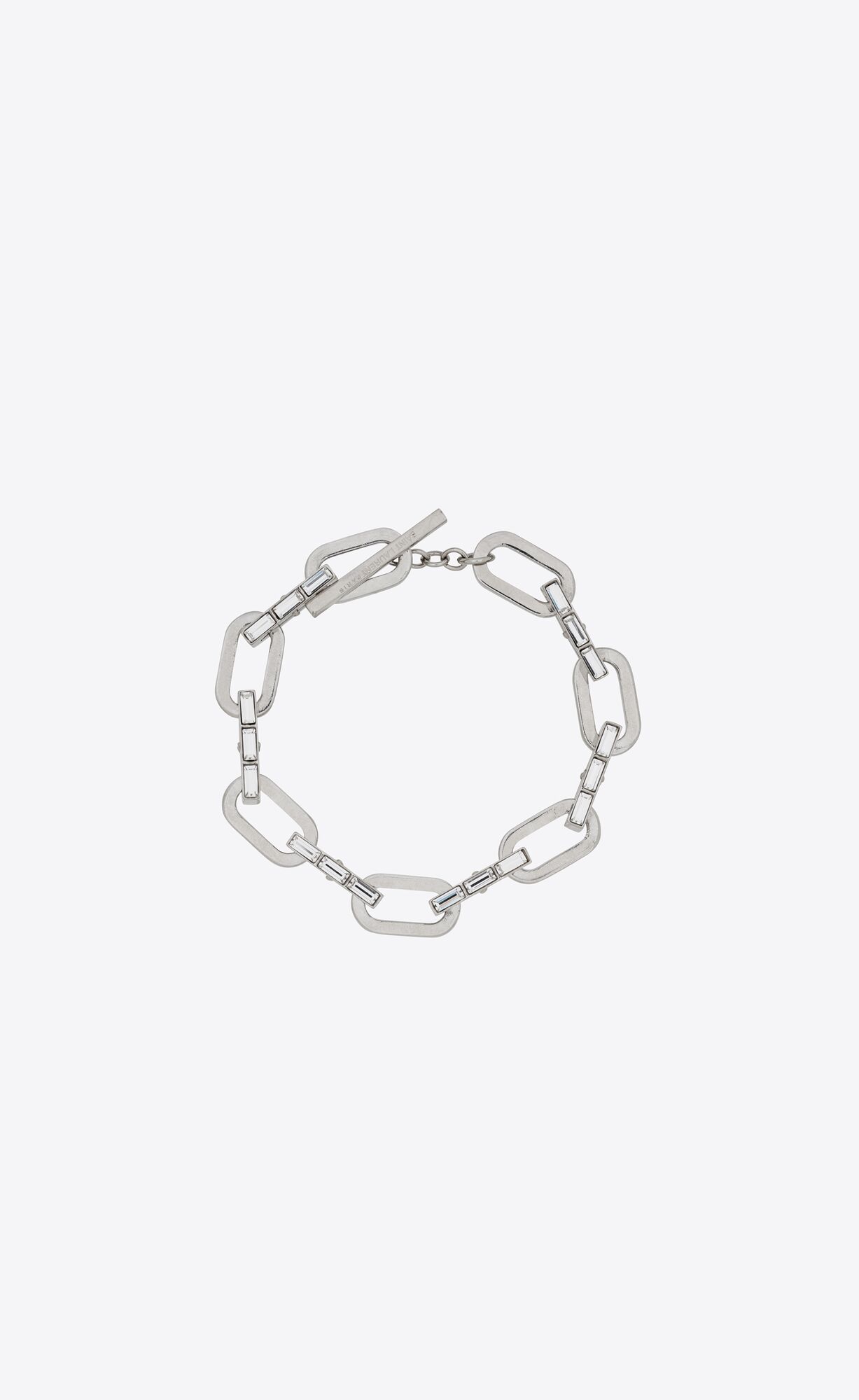 YSL Rhinestone And Oval Link Bracelet In Metal Oxidized Silver | 6143095-DK