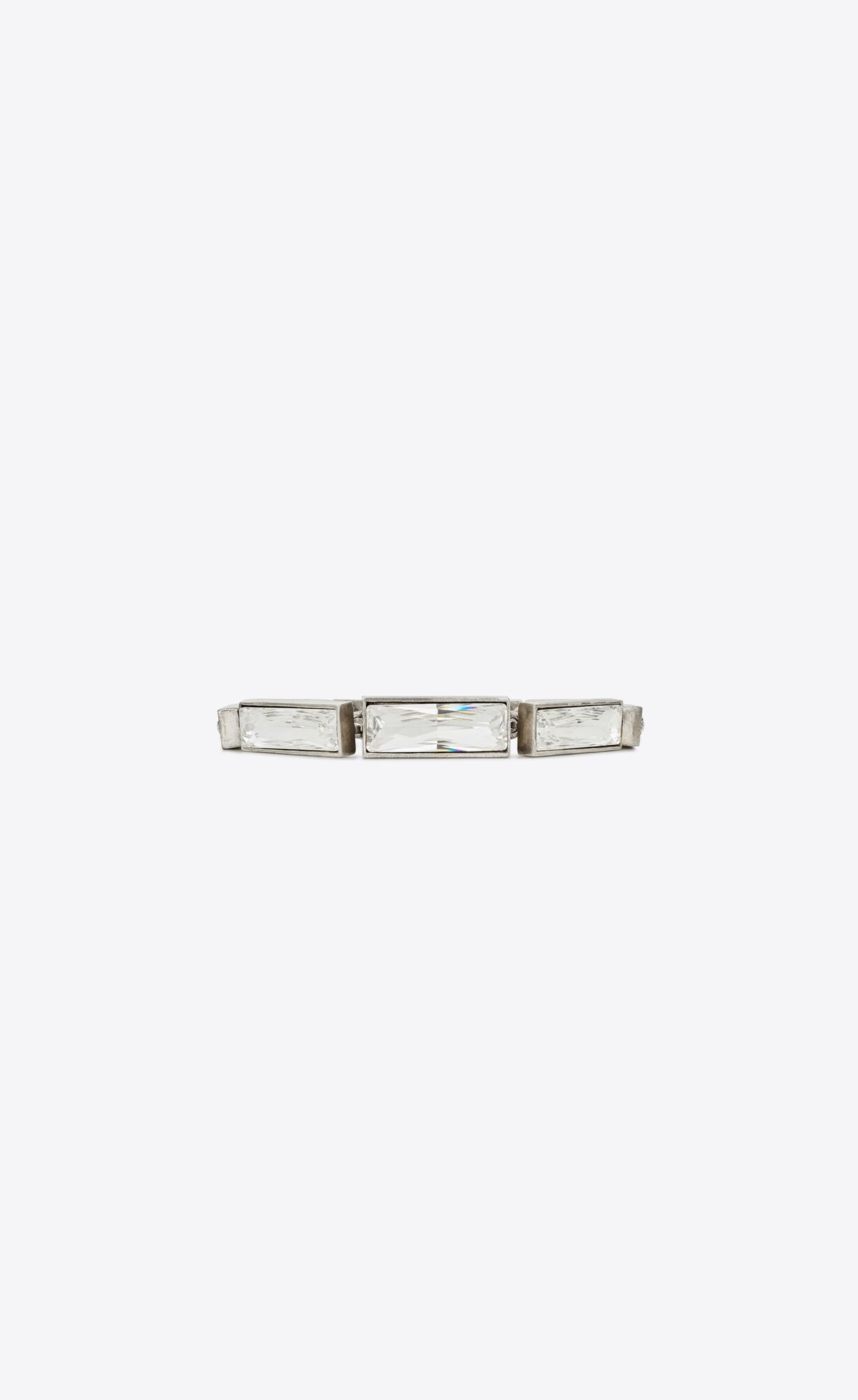 YSL Rhinestone Bangle In Metal Oxidized Silver And Crystal | 5481906-MX