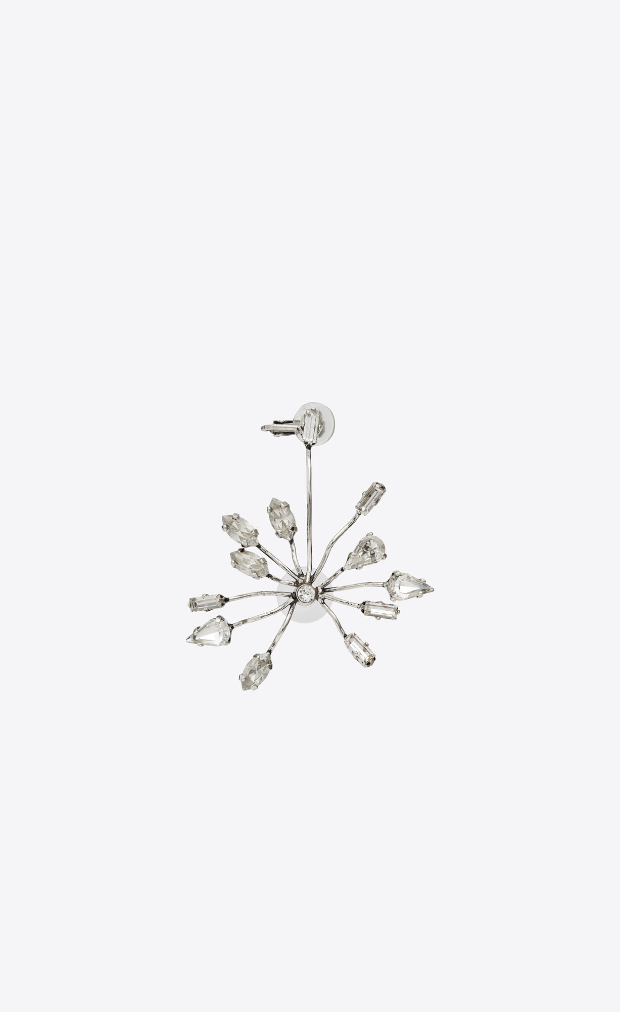 YSL Rhinestone Blossom Earring In Metal Oxidized Silver | 1895460-RI