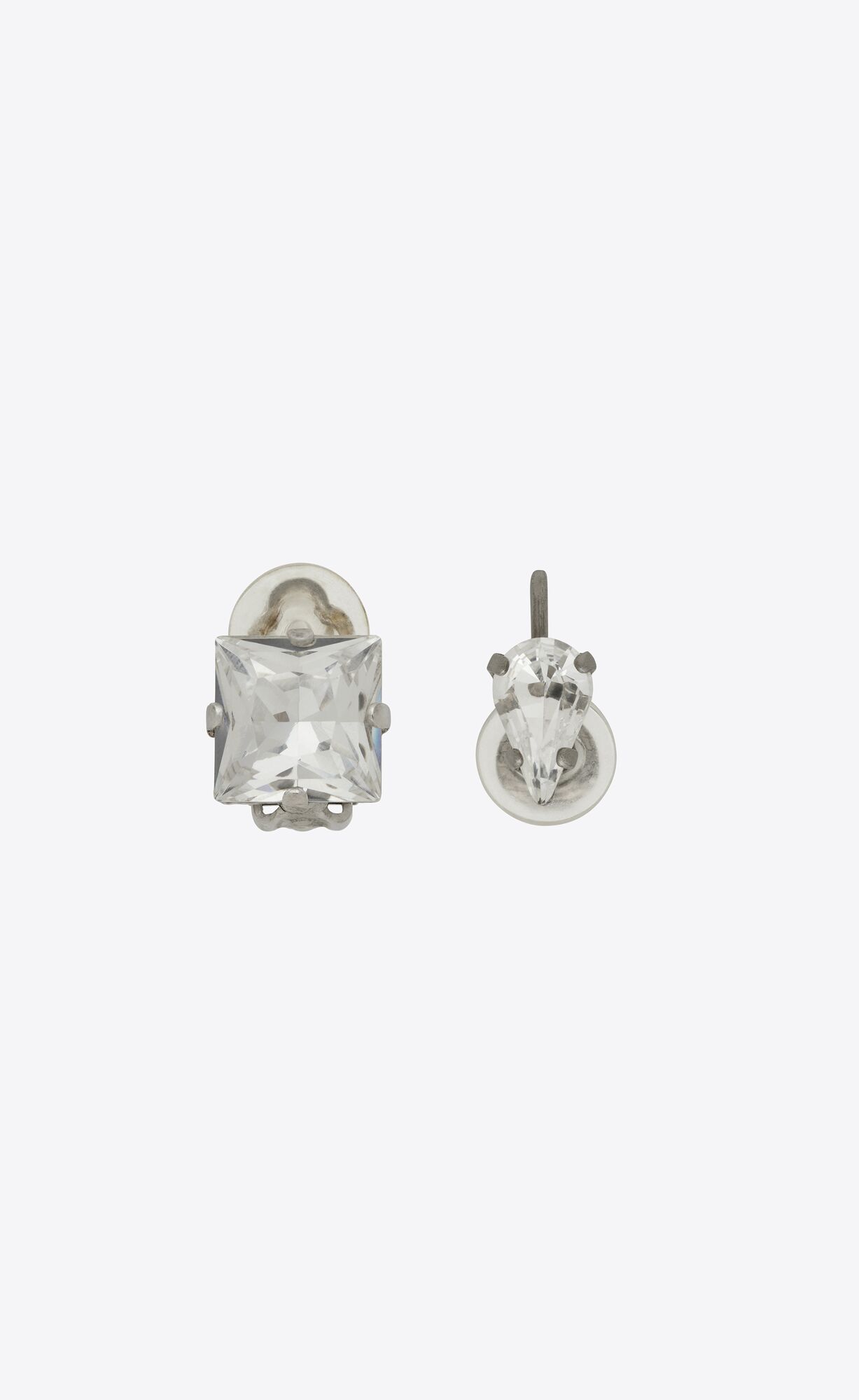 YSL Rhinestone Earcuffs In Metal Oxidized Silver And Crystal | 6521304-XD