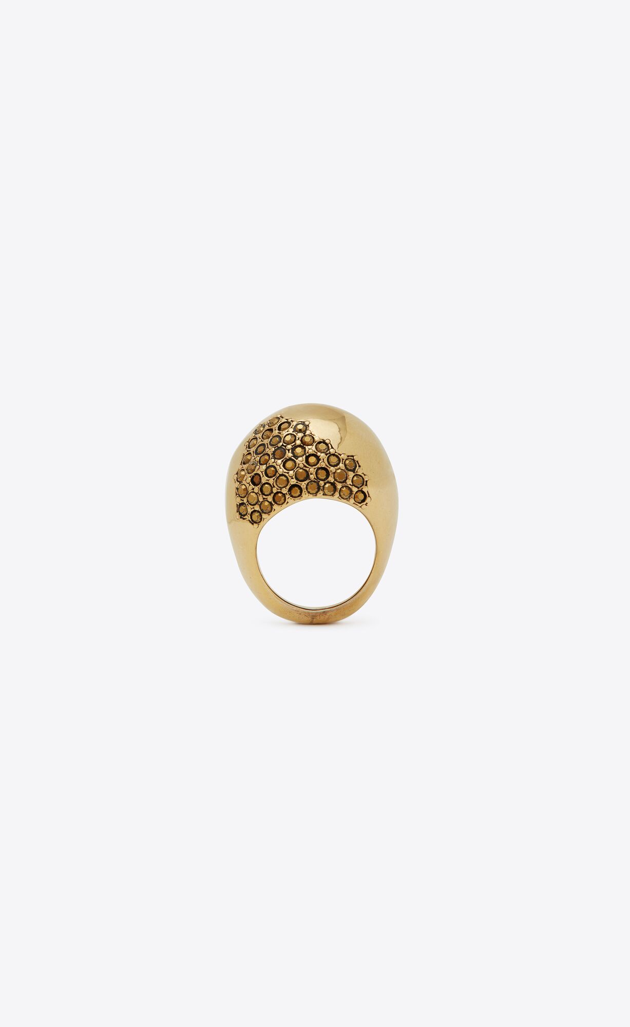 YSL Rhinestone Edge Egg Ring In Metal Aged Gold And Topaz | 5742083-AT