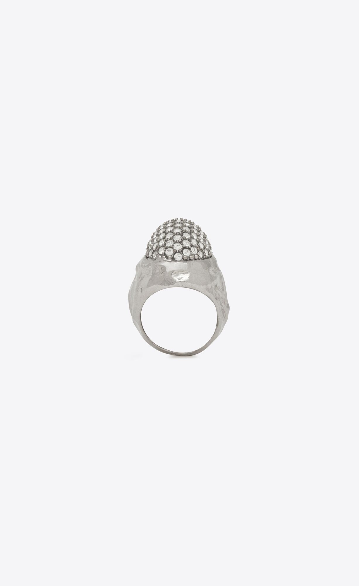 YSL Rhinestone Egg Ring In Metal Oxidized Silver And Crystal | 4873026-PX