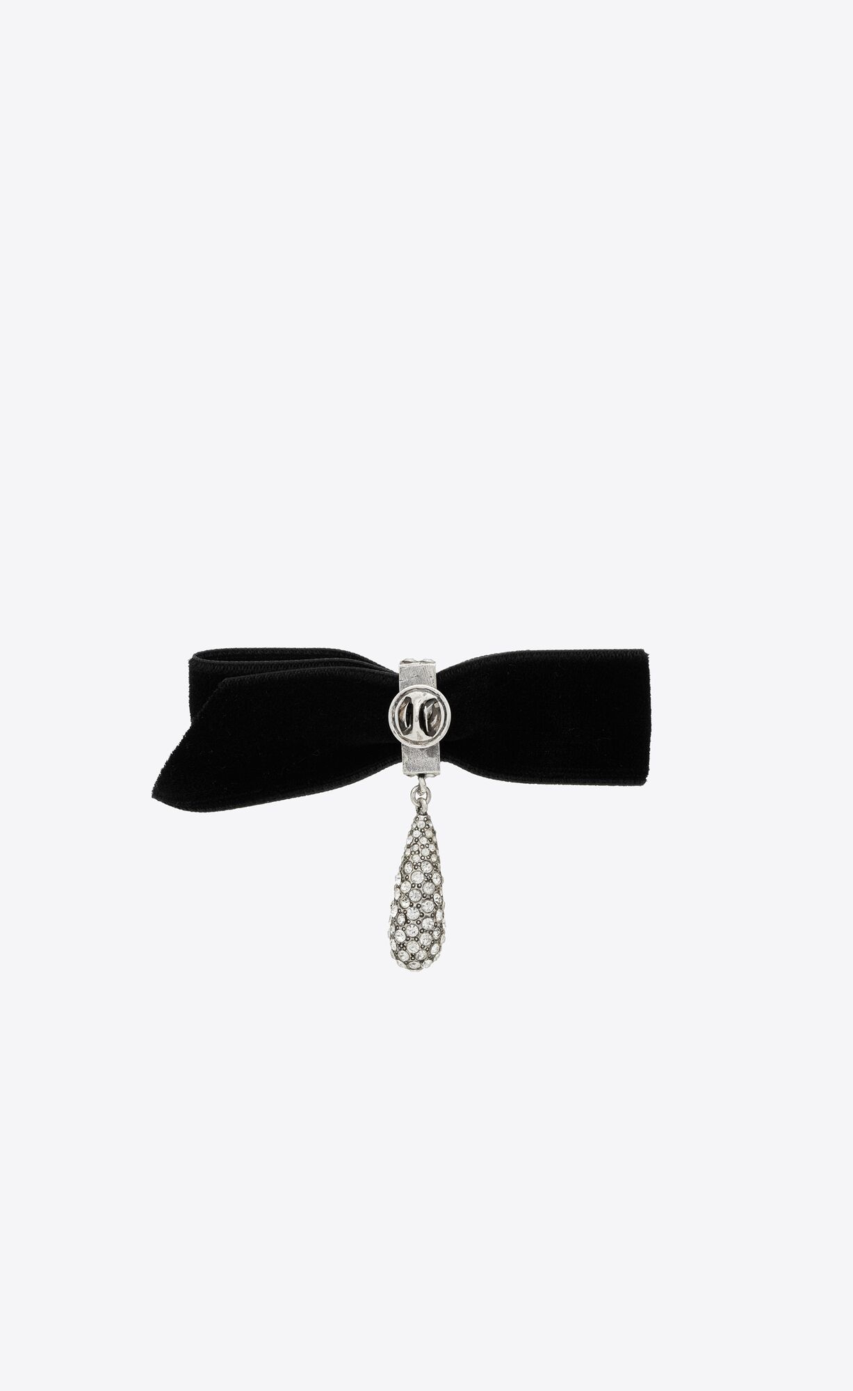 YSL Rhinestone Knot And Drop Brooch In Metal And Velvet Argent Oxyde Et Crystal | 5920386-BT
