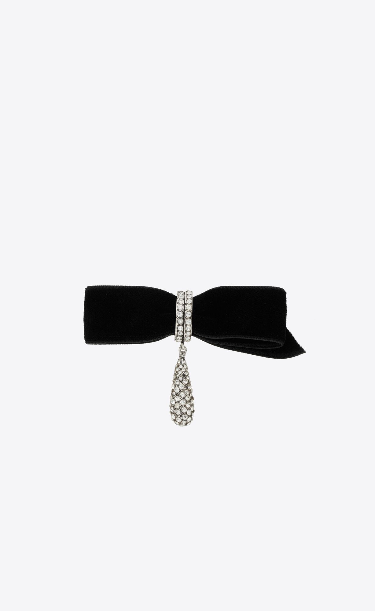 YSL Rhinestone Knot And Drop Brooch In Metal And Velvet Argent Oxyde Et Crystal | 5920386-BT