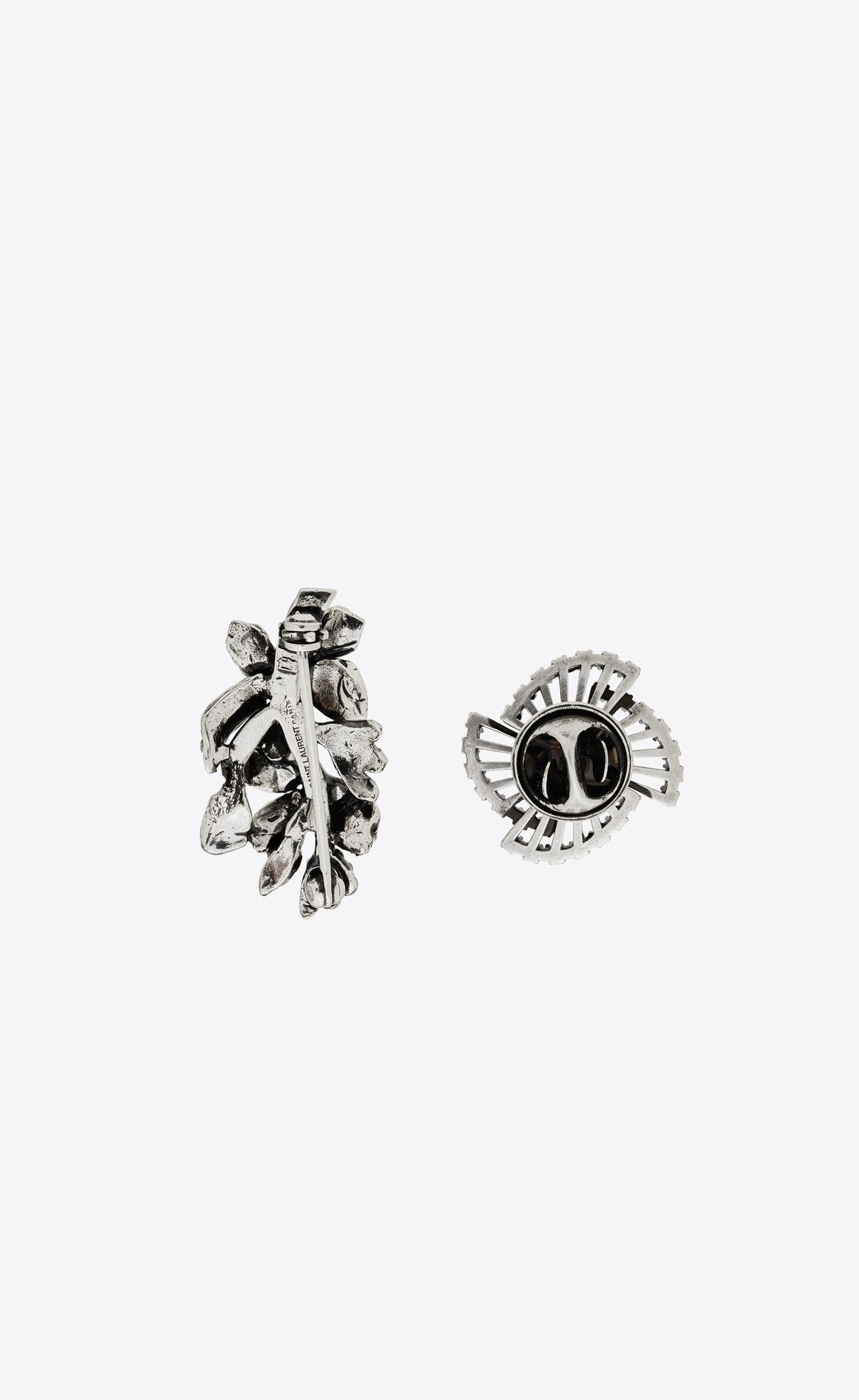 YSL Rhinestone Mini-brooch And Pin In Metal Oxidized Silver | 4825397-RP