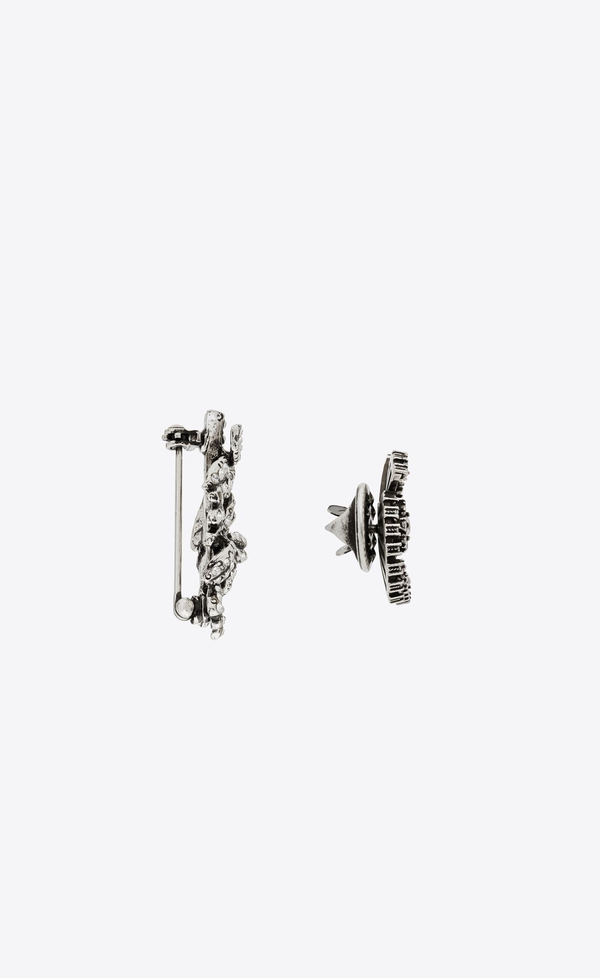 YSL Rhinestone Mini-brooch And Pin In Metal Oxidized Silver | 4825397-RP