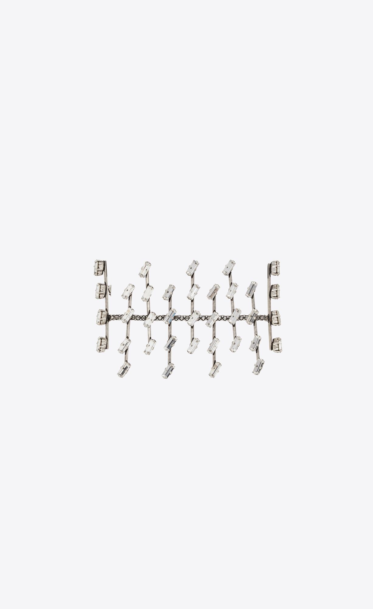 YSL Rhinestone Ranks Bracelet In Metal Oxidized Silver | 1294587-UD