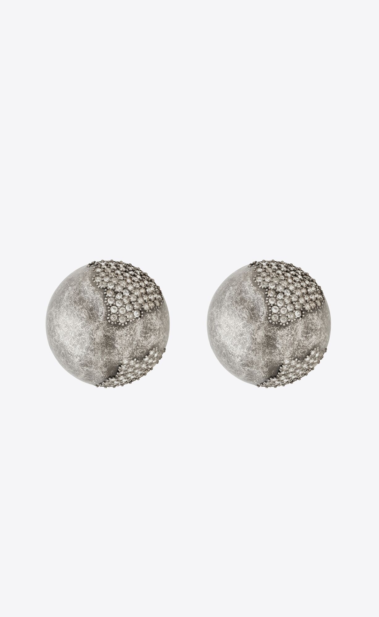 YSL Rhinestone Sphere Earrings In Metal Oxidized Silver And Crystal | 2483160-RB