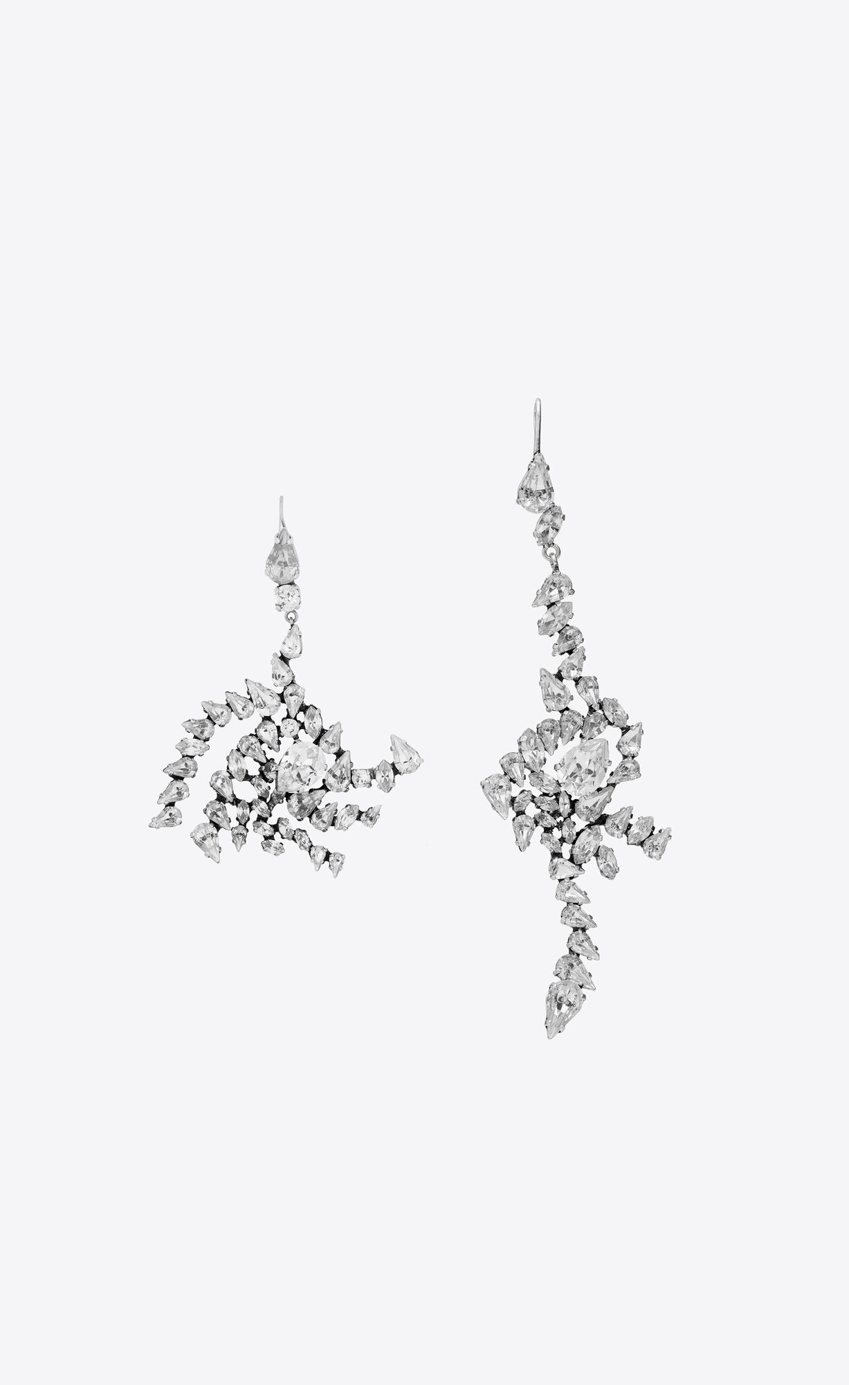 YSL Rhinestone Spiral Earrings In Metal Oxidized Silver | 8571640-HX