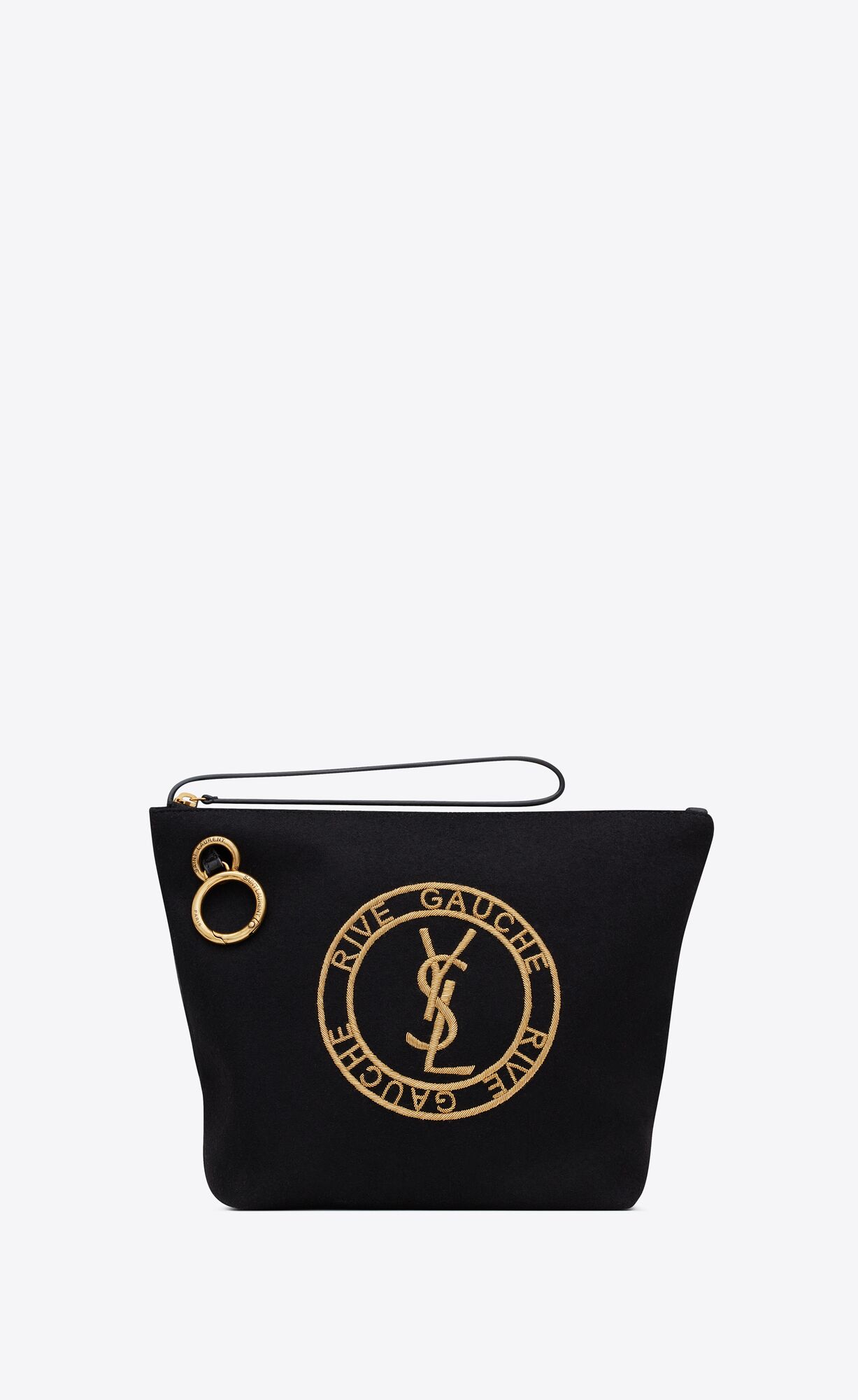 YSL Rive Gauche Embroidered Pouch In Felt Black | 4367801-WN