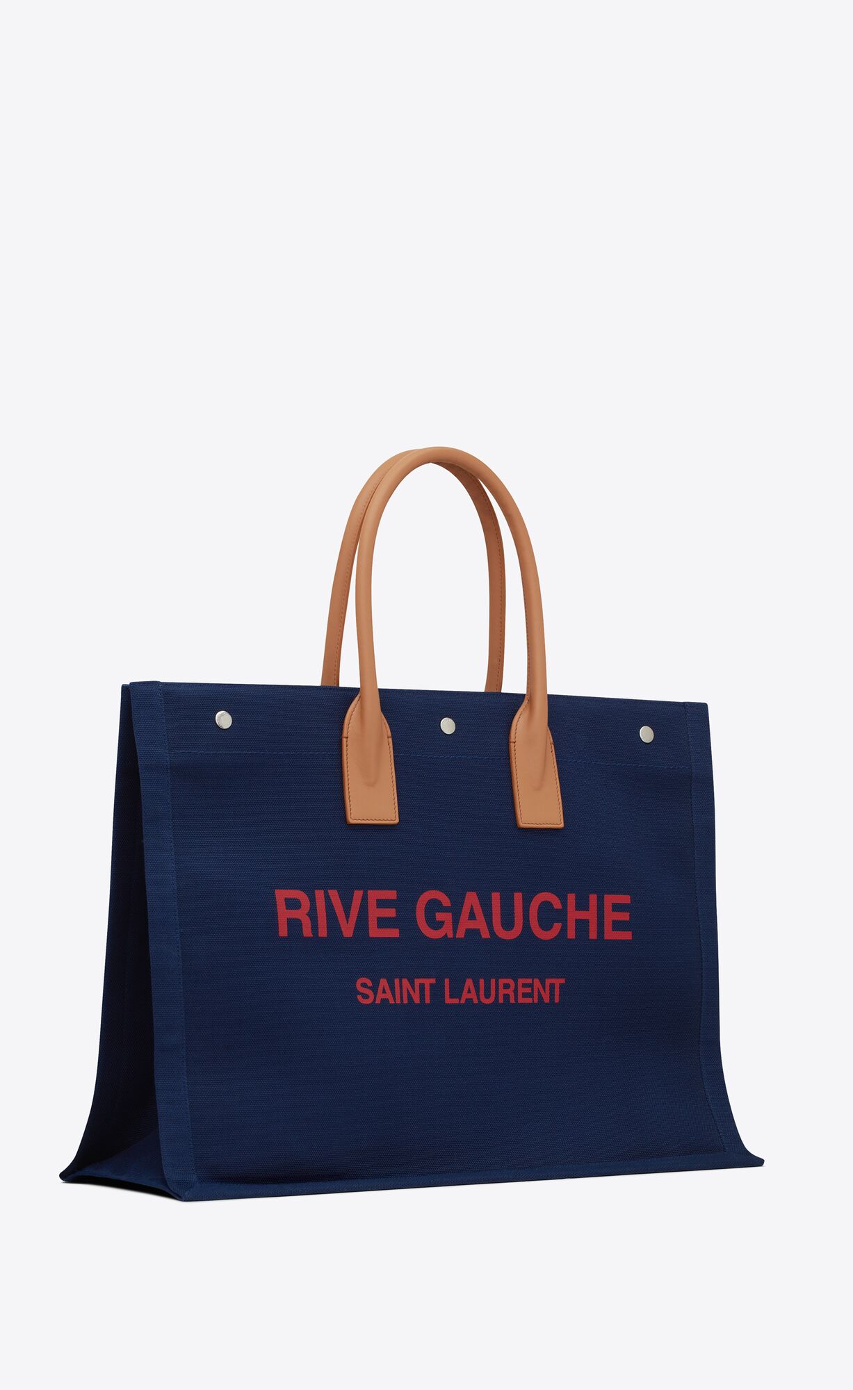 YSL Rive Gauche Large Tote Bag In Canvas Marine, Rose And Brown | 1806542-HW