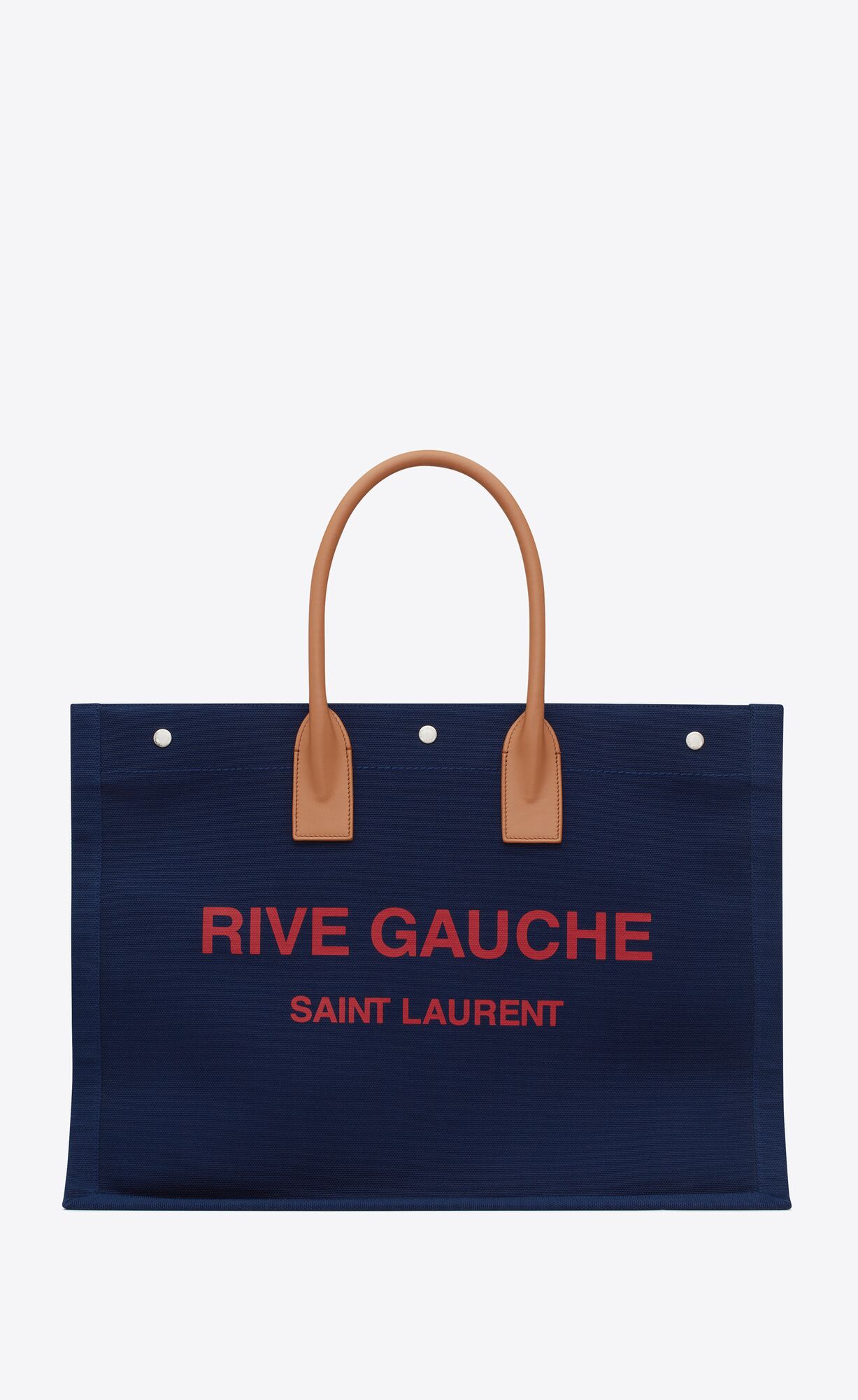 YSL Rive Gauche Large Tote Bag In Canvas Marine, Rose And Brown | 1806542-HW